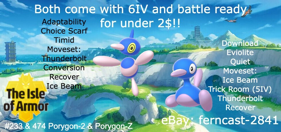 Pokemon Sword And Shield Shiny Porygon Z and Porygon 2 Bundle 6IV Battle Ready