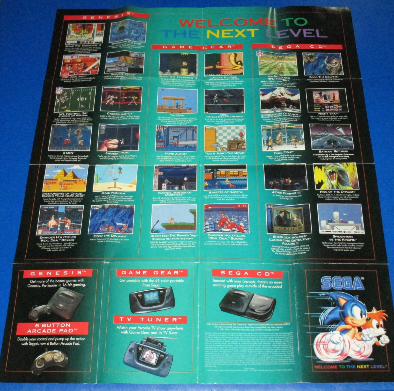 Sega Genesis “Welcome to the Next Level” Jurassic Park Fold Out Poster Insert