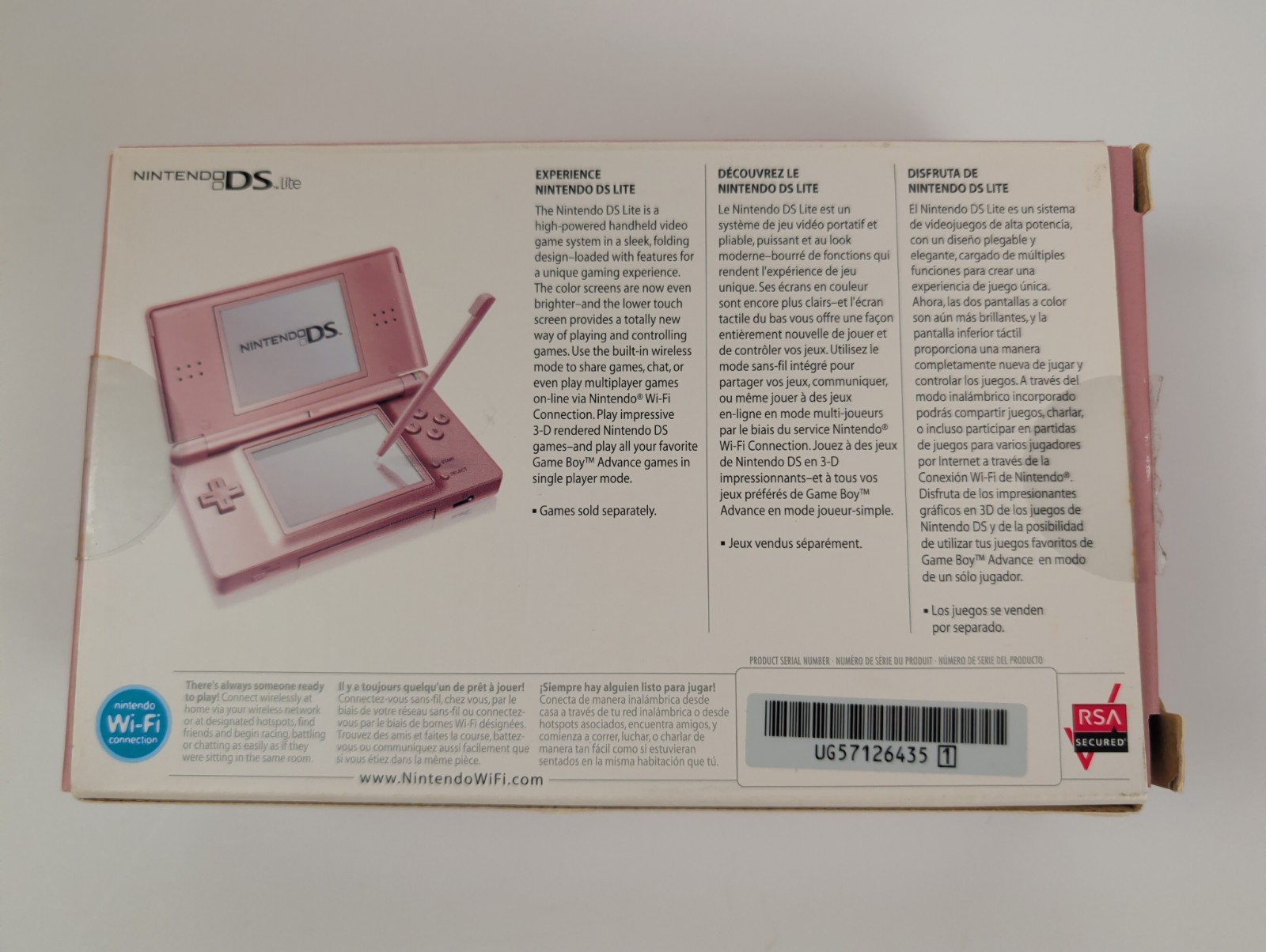 Nintendo DS Lite Metallic Rose Pink Console Bundle Game System W/ Box & 6 Games