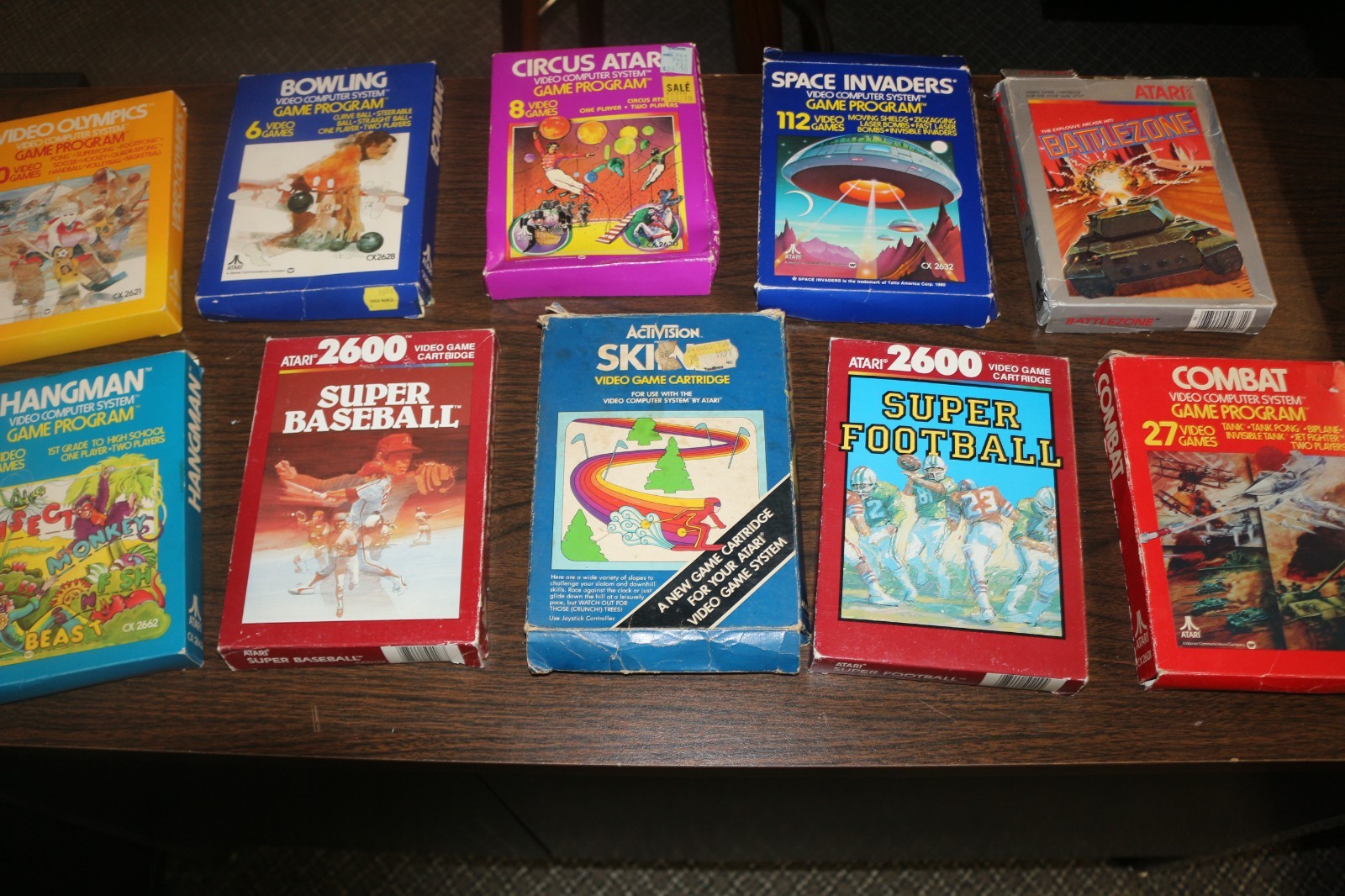 Atari 2600 10 Boxed Game Lot Combat Super Baseball Football Battlezone Space Inv