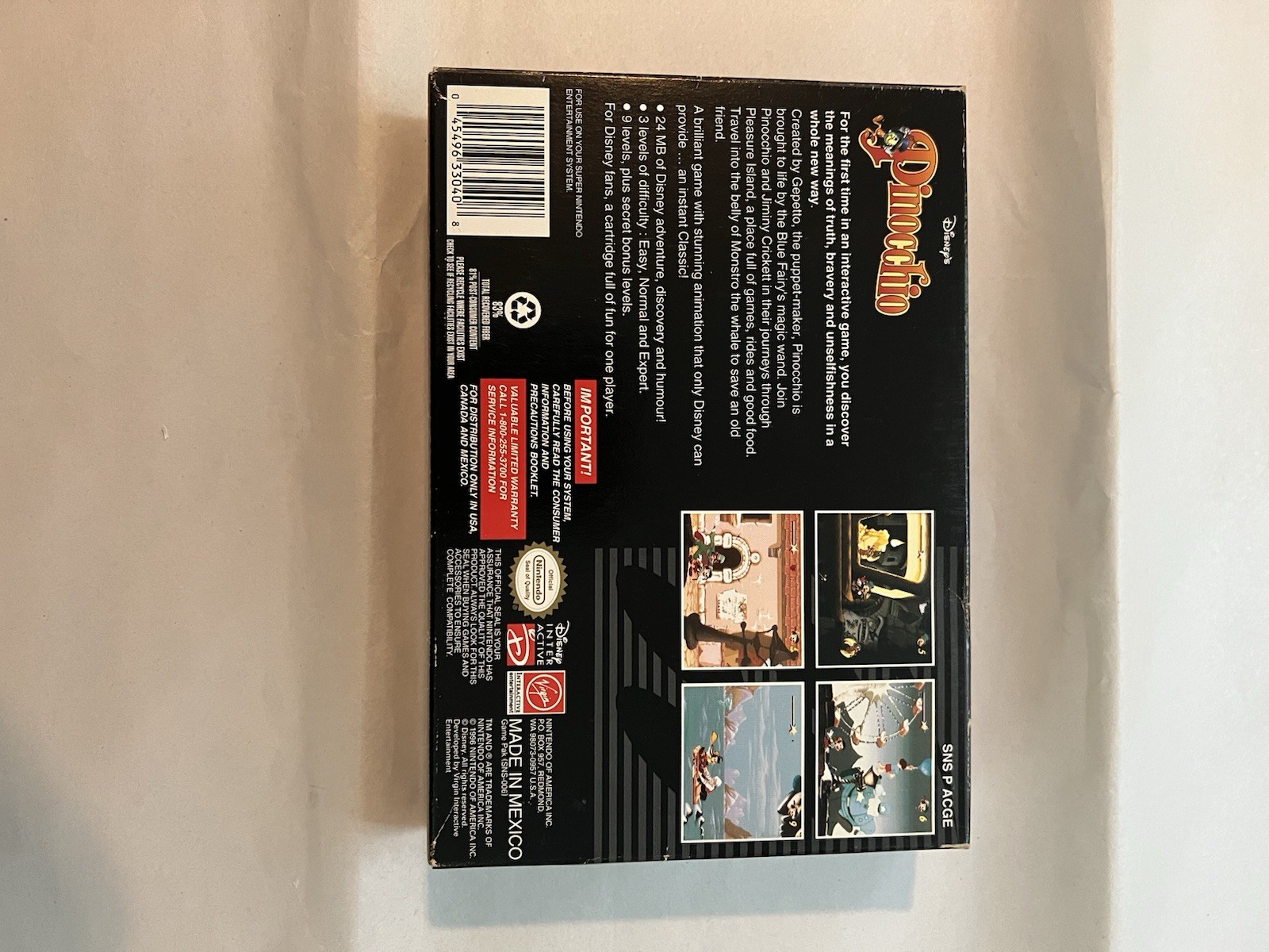 Pinocchio (Super Nintendo SNES) Complete in Box CIB