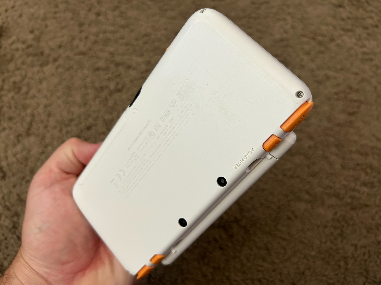 Nintendo 2DS XL Handheld System White & Orange+Zelda: Ocarina of Time bundle lot