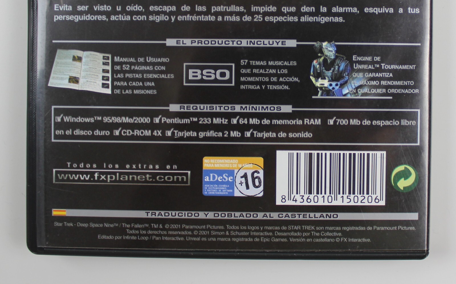 2001 STAR TREK DS9 THE FALLEN Video Game Spain Release Castillian Spanish – READ
