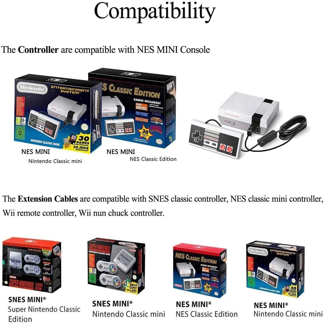 For Nintendo NES Mini Classic Edition Console Video Game Wired Controller Remote