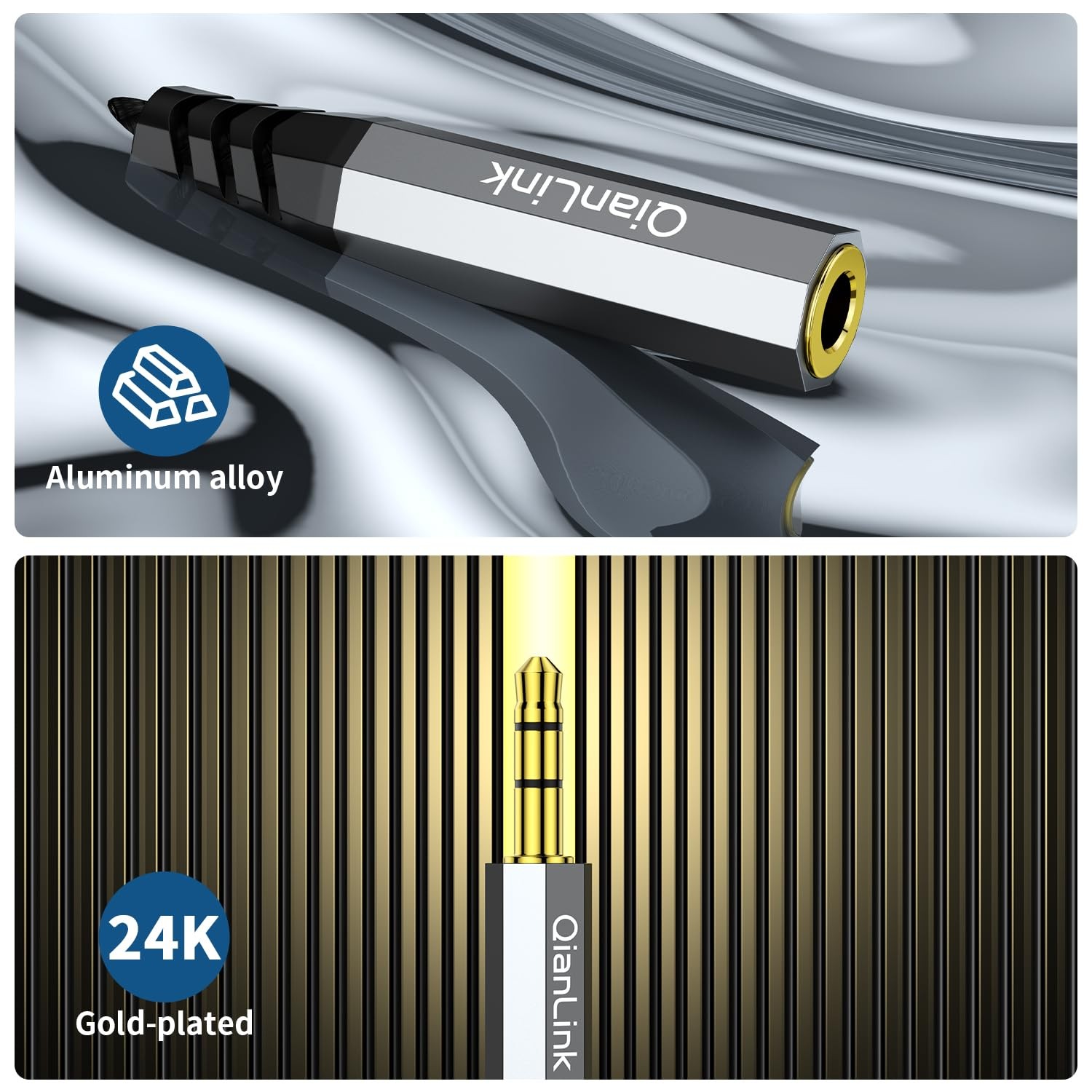 Headphone Splitter, 3.5mm Male to 2 Female Ports, 1ft/0.30m Extension Cable for