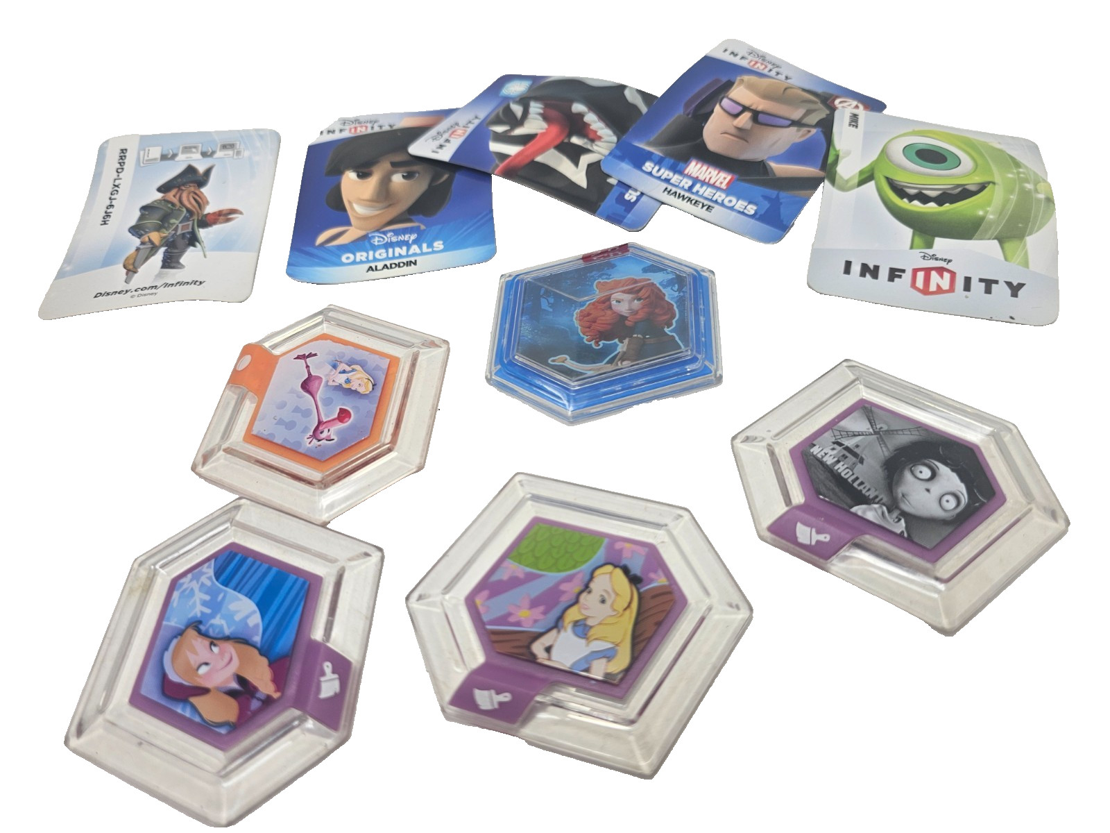 Disney Infinity Power Discs Cards Lot of 10 Merida Alice Aladdin Frankenweenie