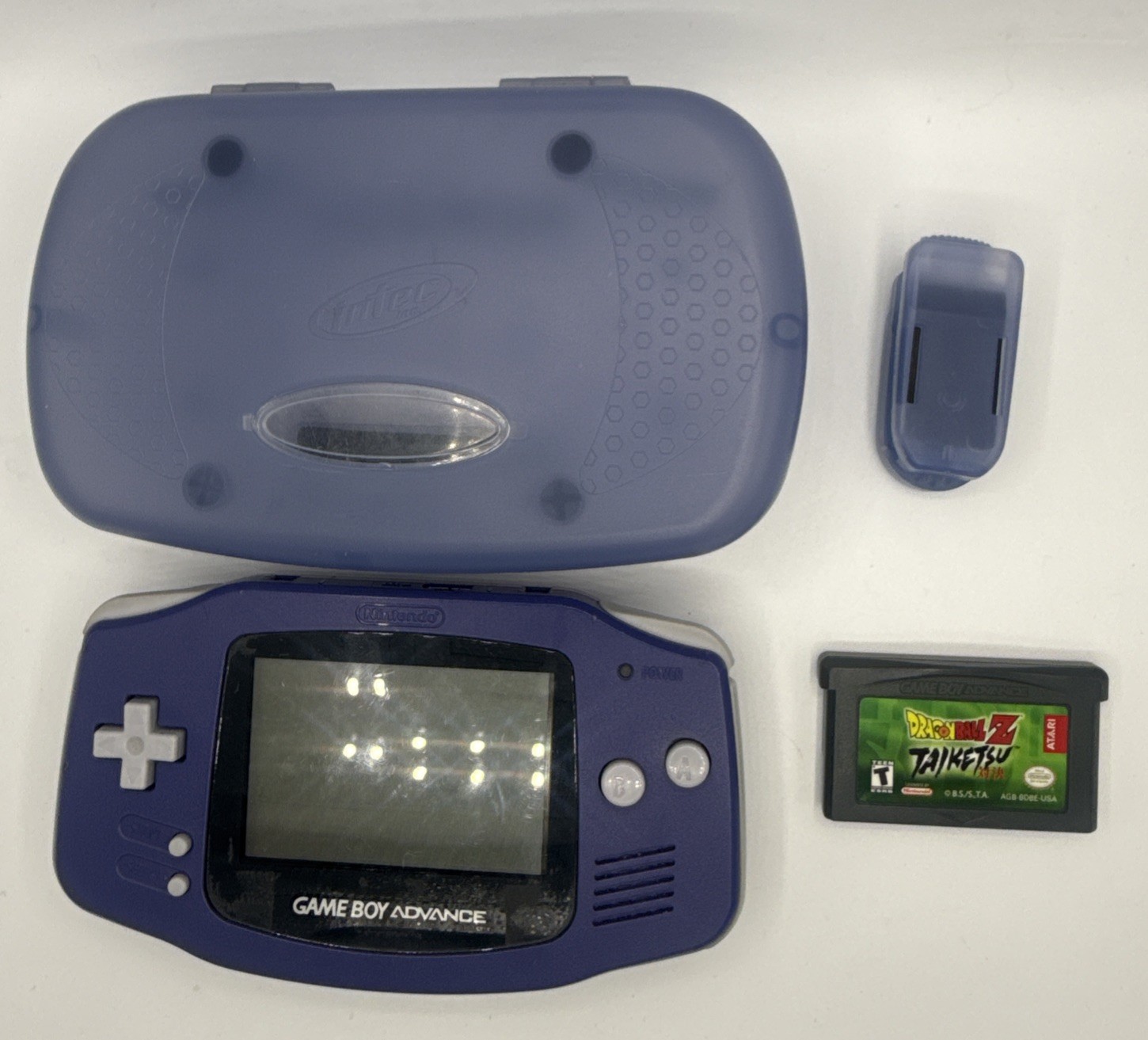Nintendo Game Boy Advance Handheld System Indigo AGB-001, Case, and DragonBall Z