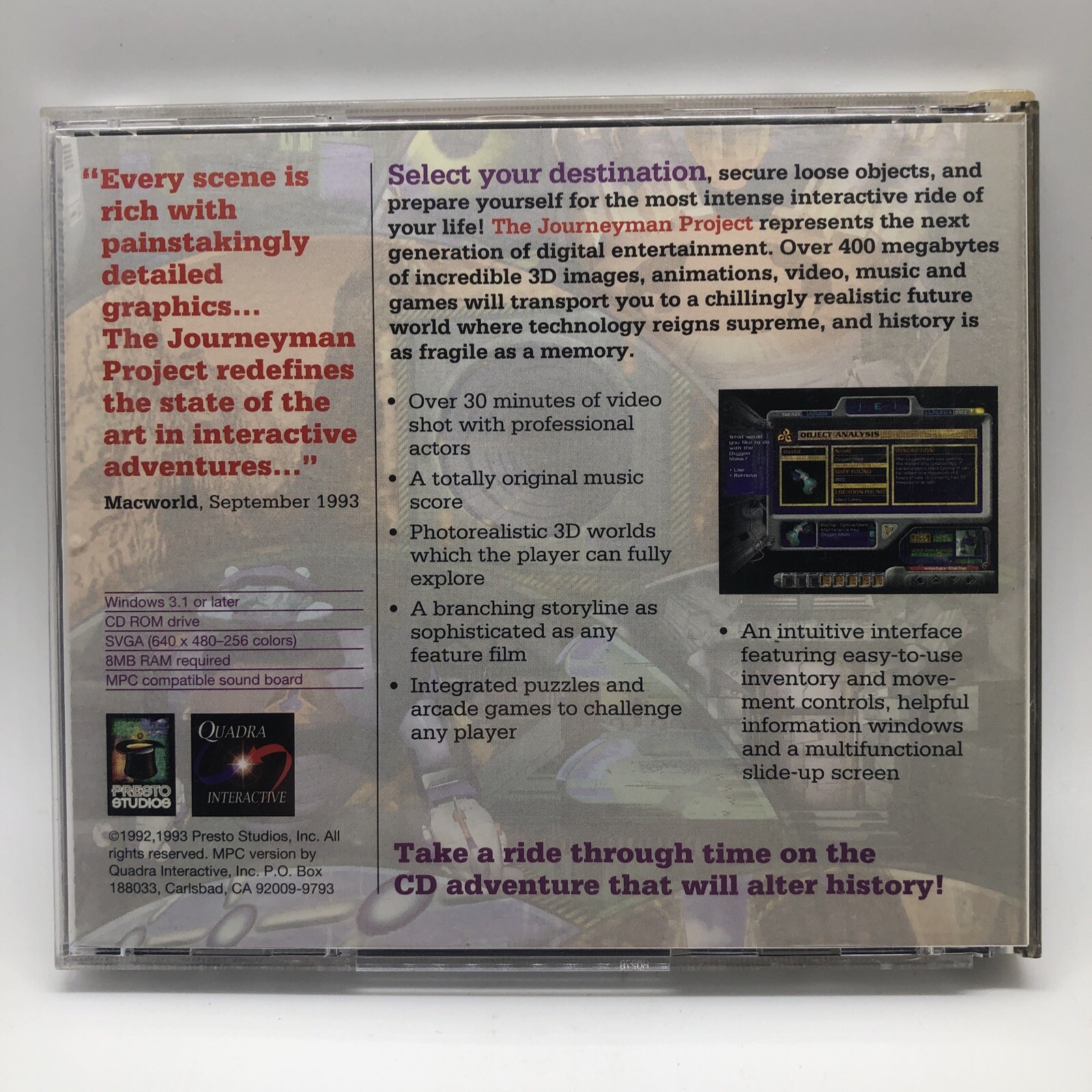 Windows THE JURNEYMAN PROJECT Presto StudiosNew product mintcondition