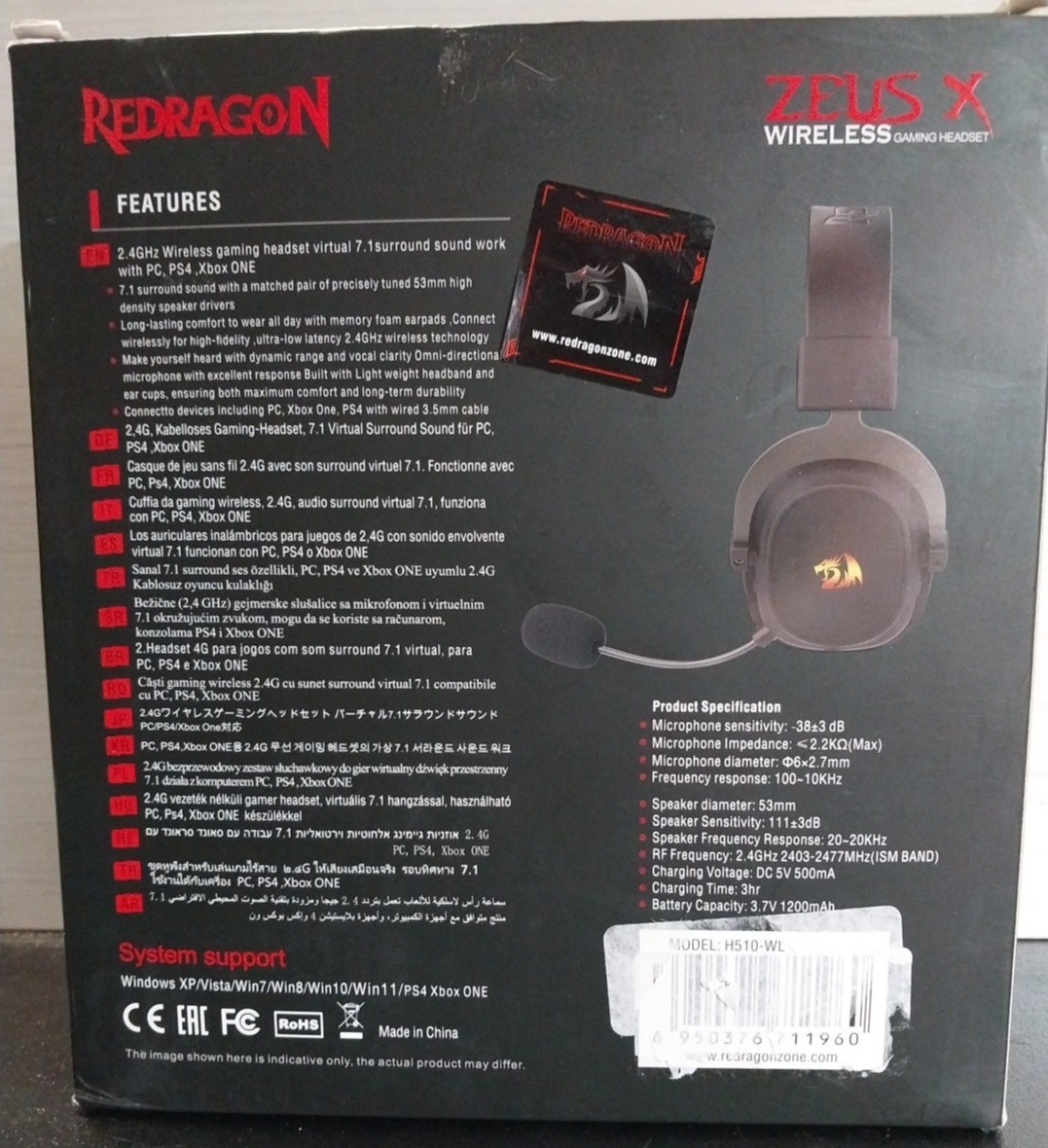 Redragon Zeus X RED-H510-RWBK Wireless RGB Gaming Headset Black