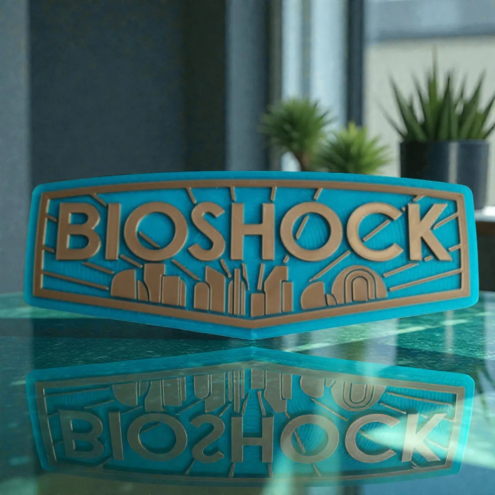 BioShock Logo Sign Plaque Desk Display Rapture Video Game Collectible Decor
