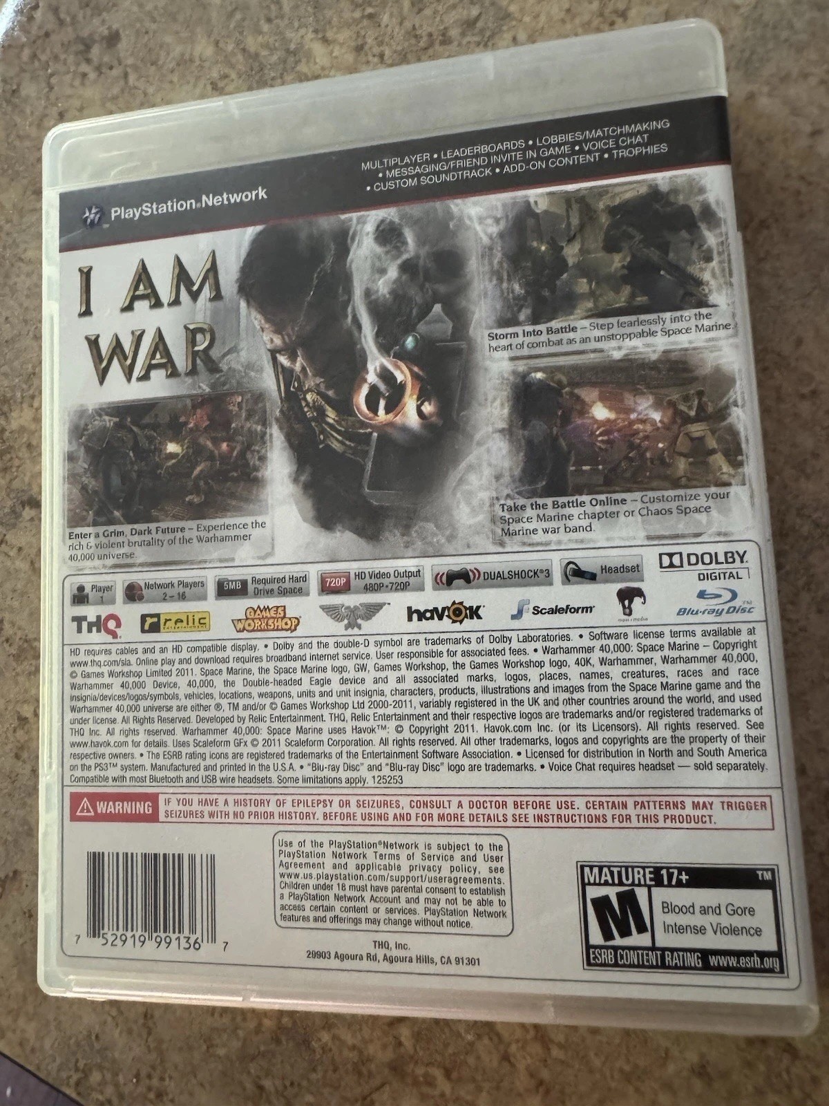 Warhammer Space Marine PS3 Game Complete Tested Fast Shipping!