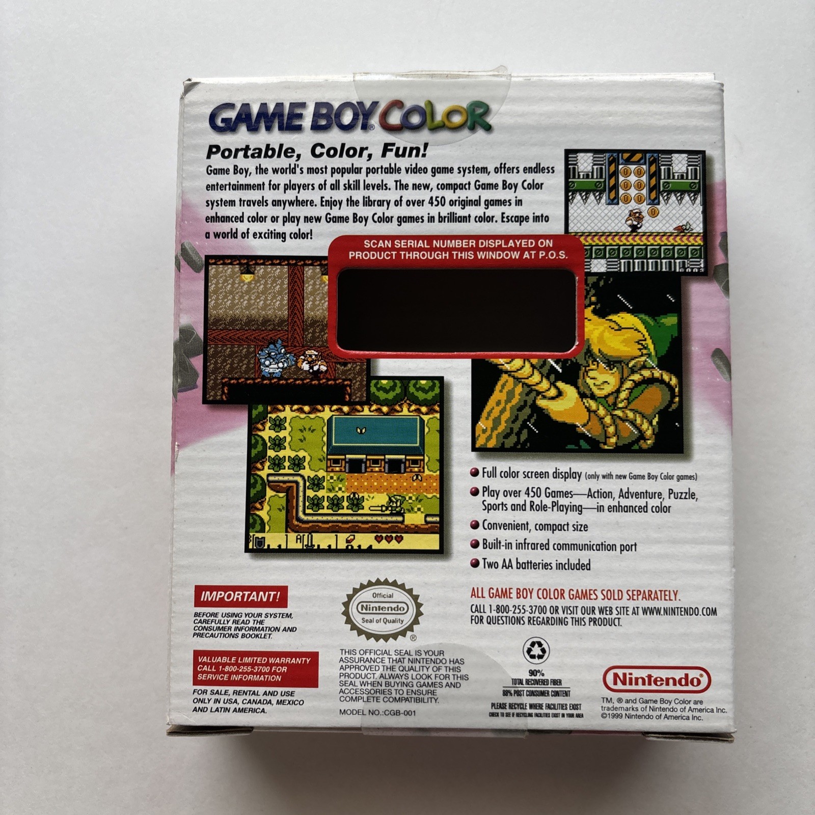 Vintage Nintendo Game Boy Color Berry & Dandelion Pink Yellow Box Only Manual