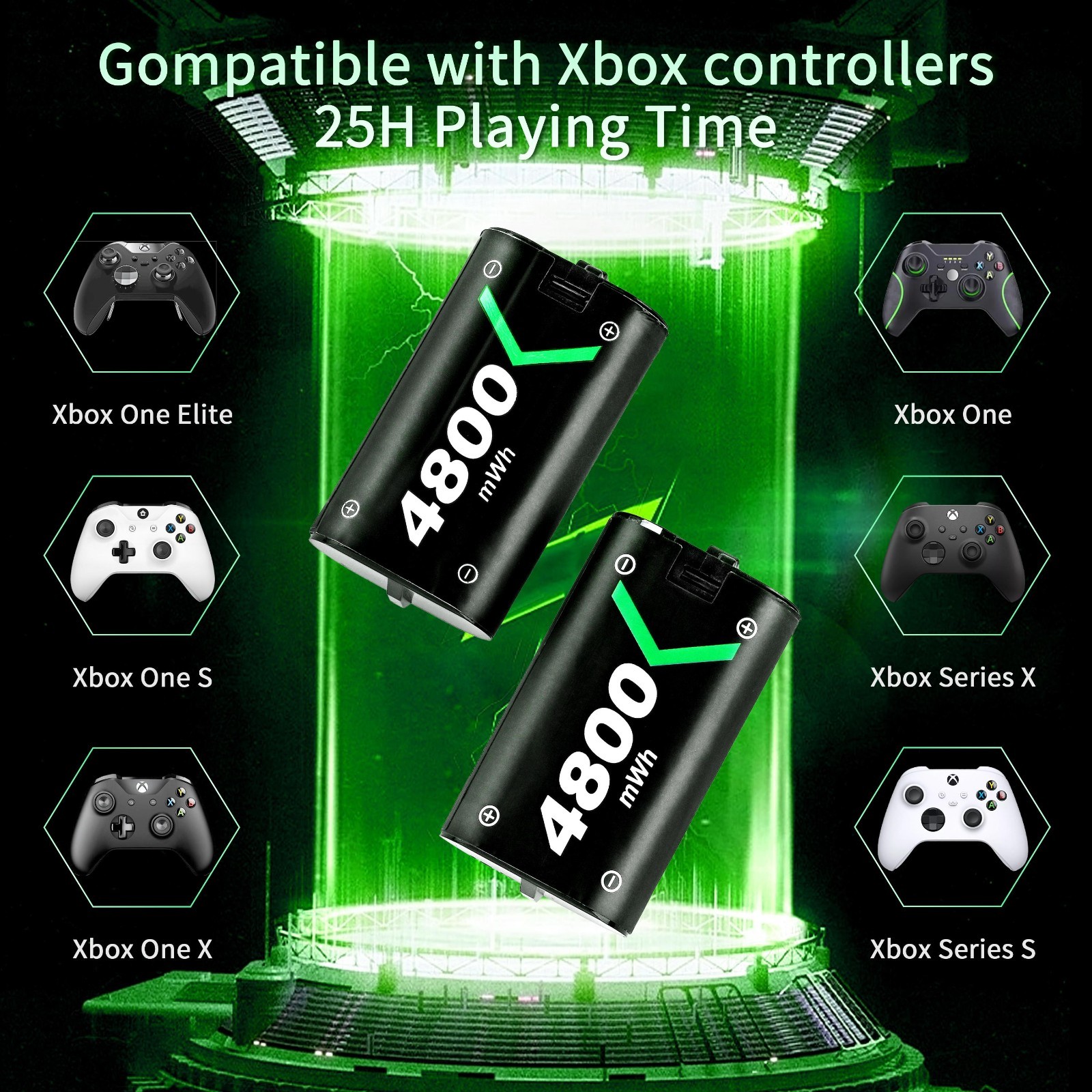 2X4800 Rechargeable Battery Pack for Xbox One/Xbox Series X|S Controller Battery