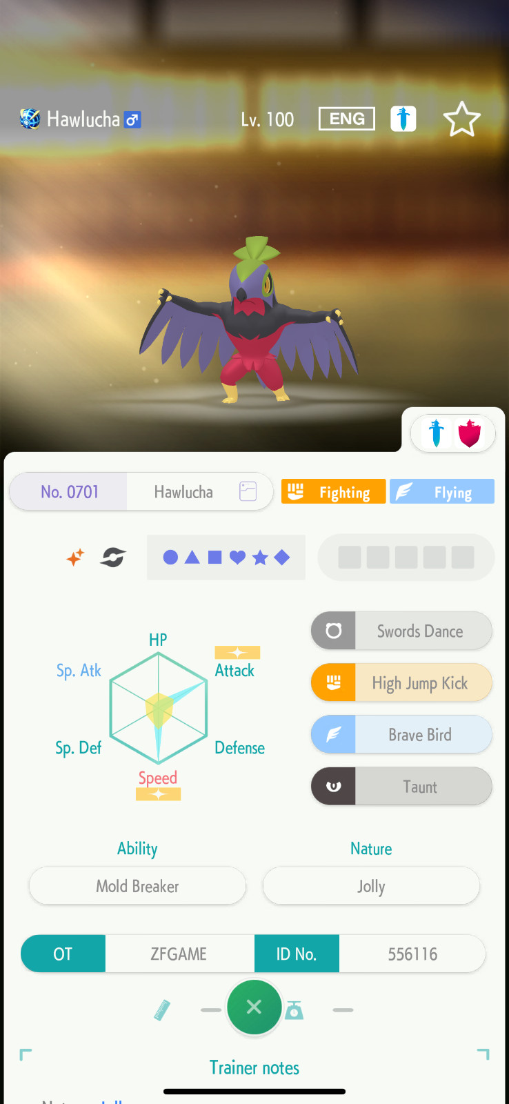 ✨6IV SHINY Hawlucha + EVS🚀 POKEMON HOME✨Champions✨Online delivery⚡