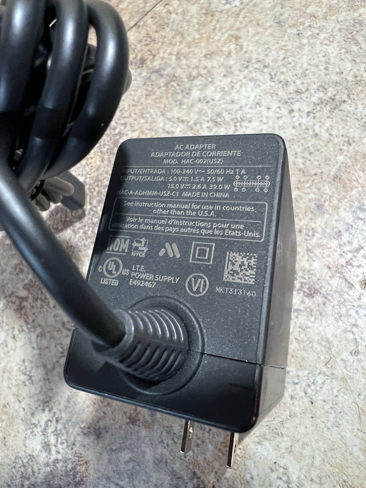 Official Nintendo Switch AC Adapter Charger HAC-002(USZ) Genuine OEM Tested