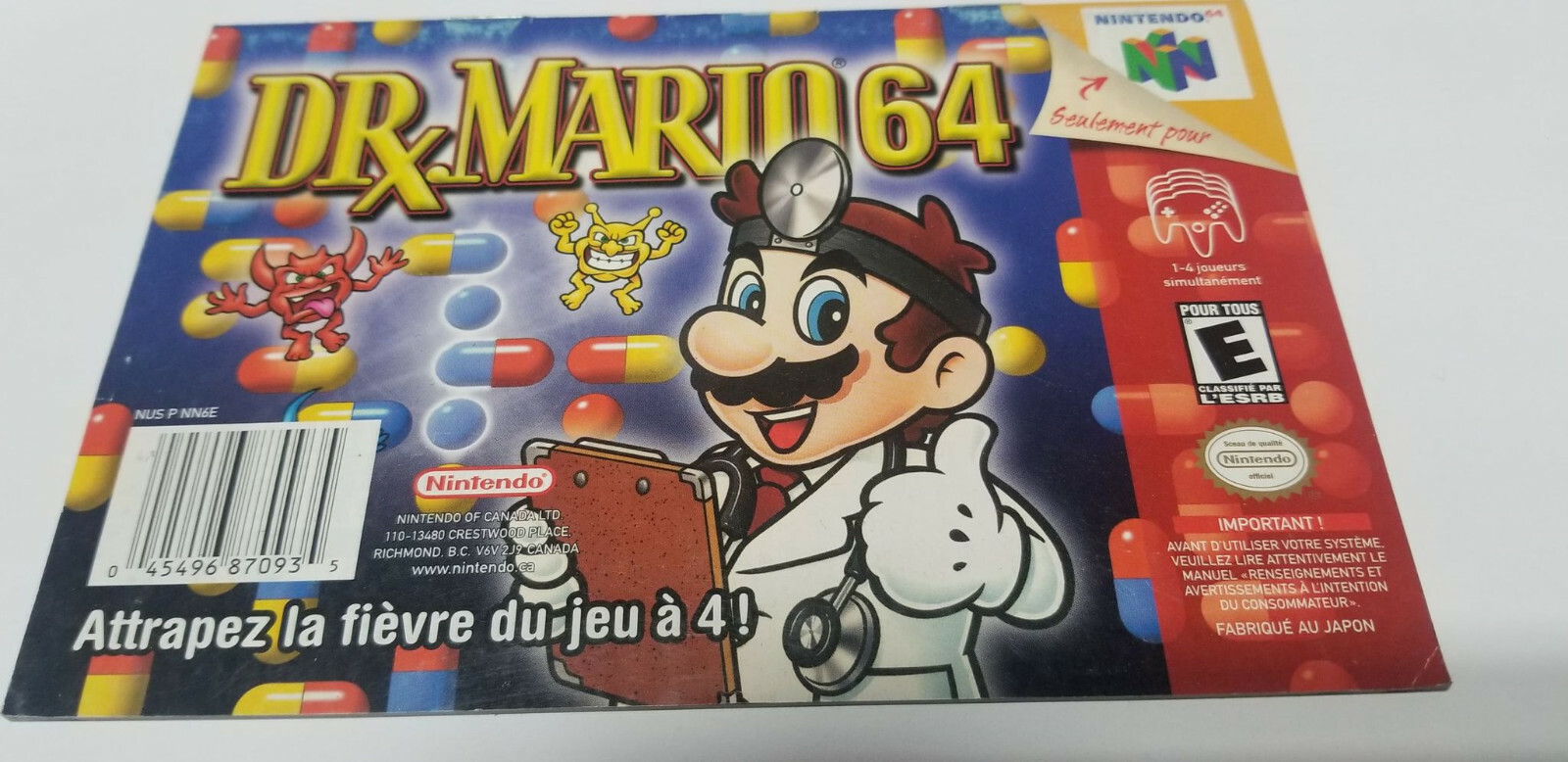 Dr. Mario 64 FRENCH MANUAL ONLY(No game)