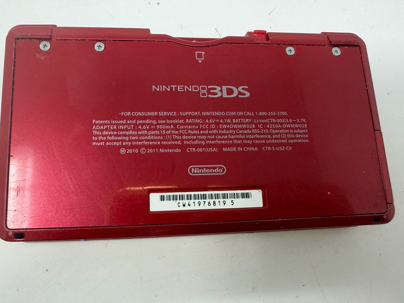 Nintendo 3DS Flame Red CTR-001 Handheld Console With Stylus & Charger Working