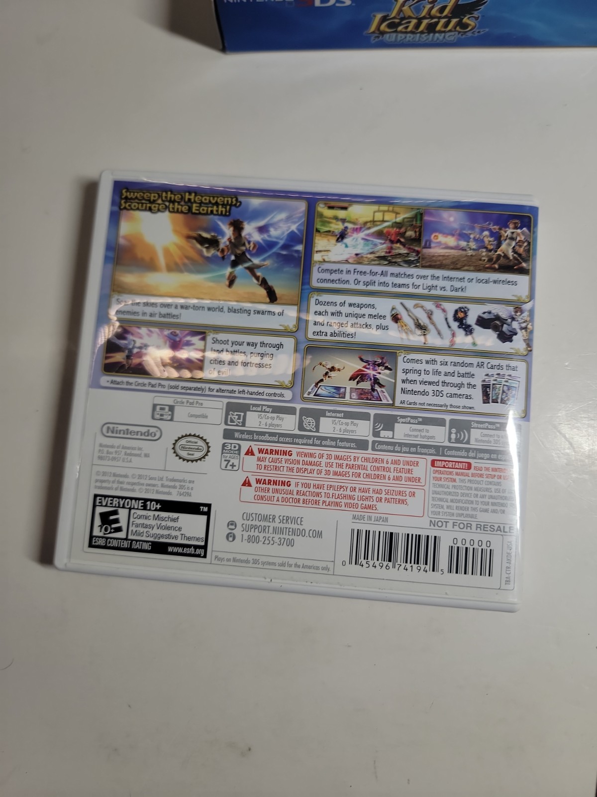 Kid Icarus Uprising Nintendo 3DS 2012 CASE & MANUAL, Box – No Game or AR Cards