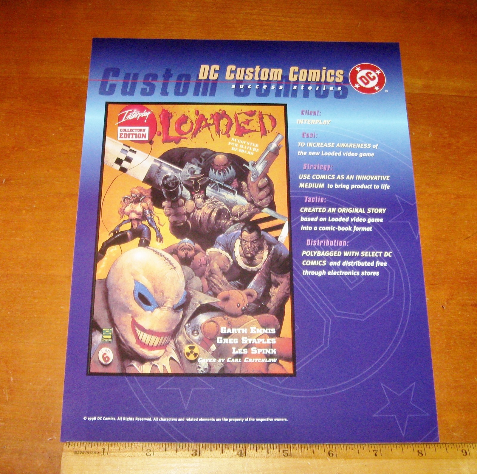 1998 Loaded Interplay Video Gamer Critchlow DC Custom Comic Marketing Sheet