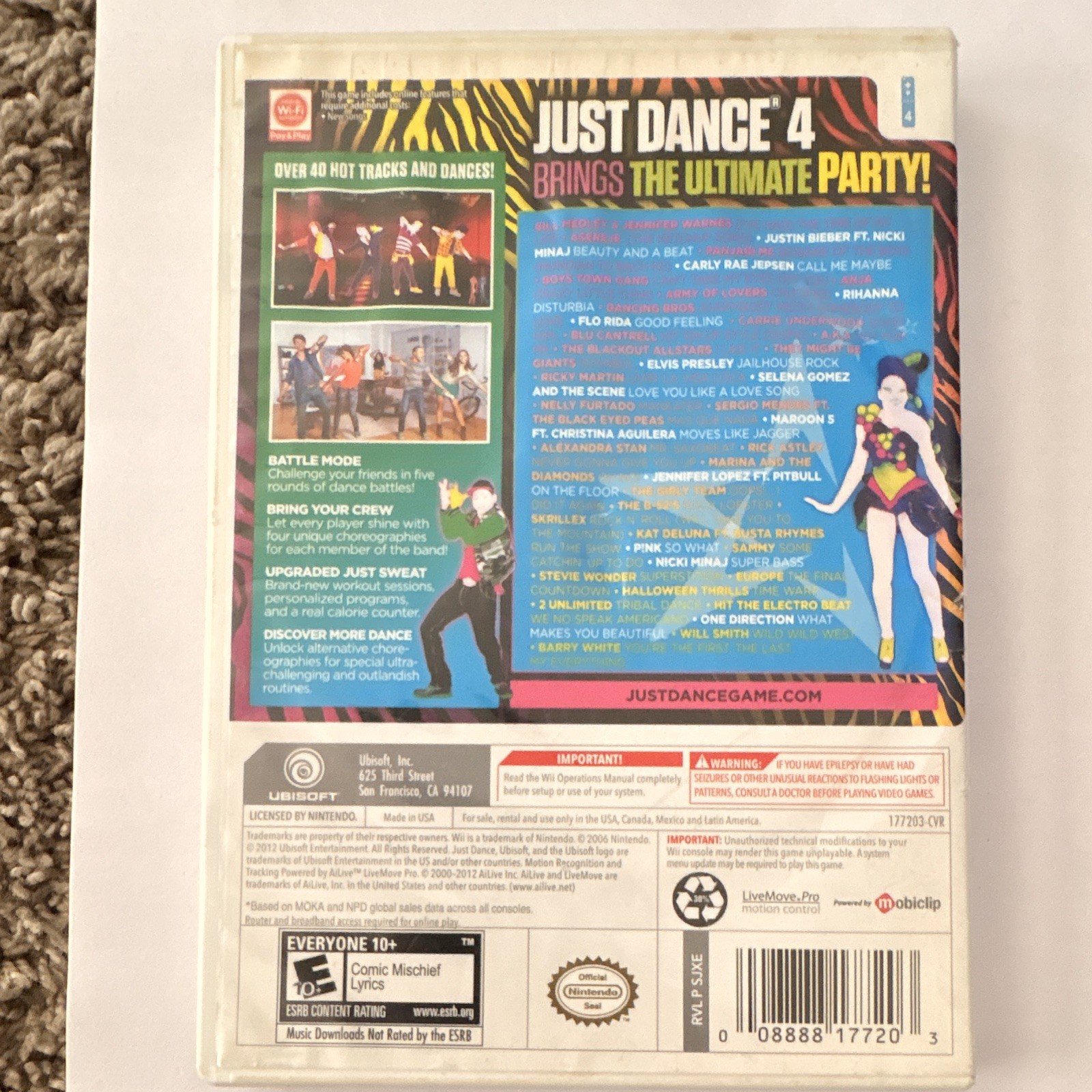 Ubisoft Just Dance 4 Nintendo Wii Disc w/ Case Manual Multiplayer NTSC-U/C E10+
