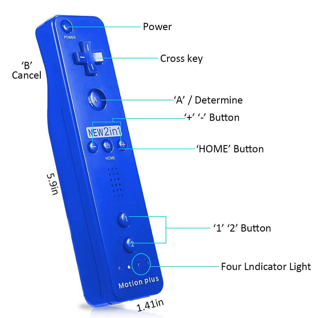 1&2 Pack Blue Wiimote Built-in Vibration Motion Plus Remote Controller /Nunchuck