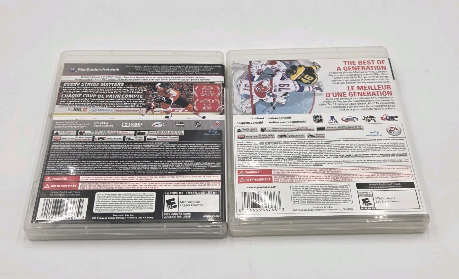 NHL 13 & NHL 15 EA Sports Sony PlayStation 3 (PS3) Video Game Lot Of 2