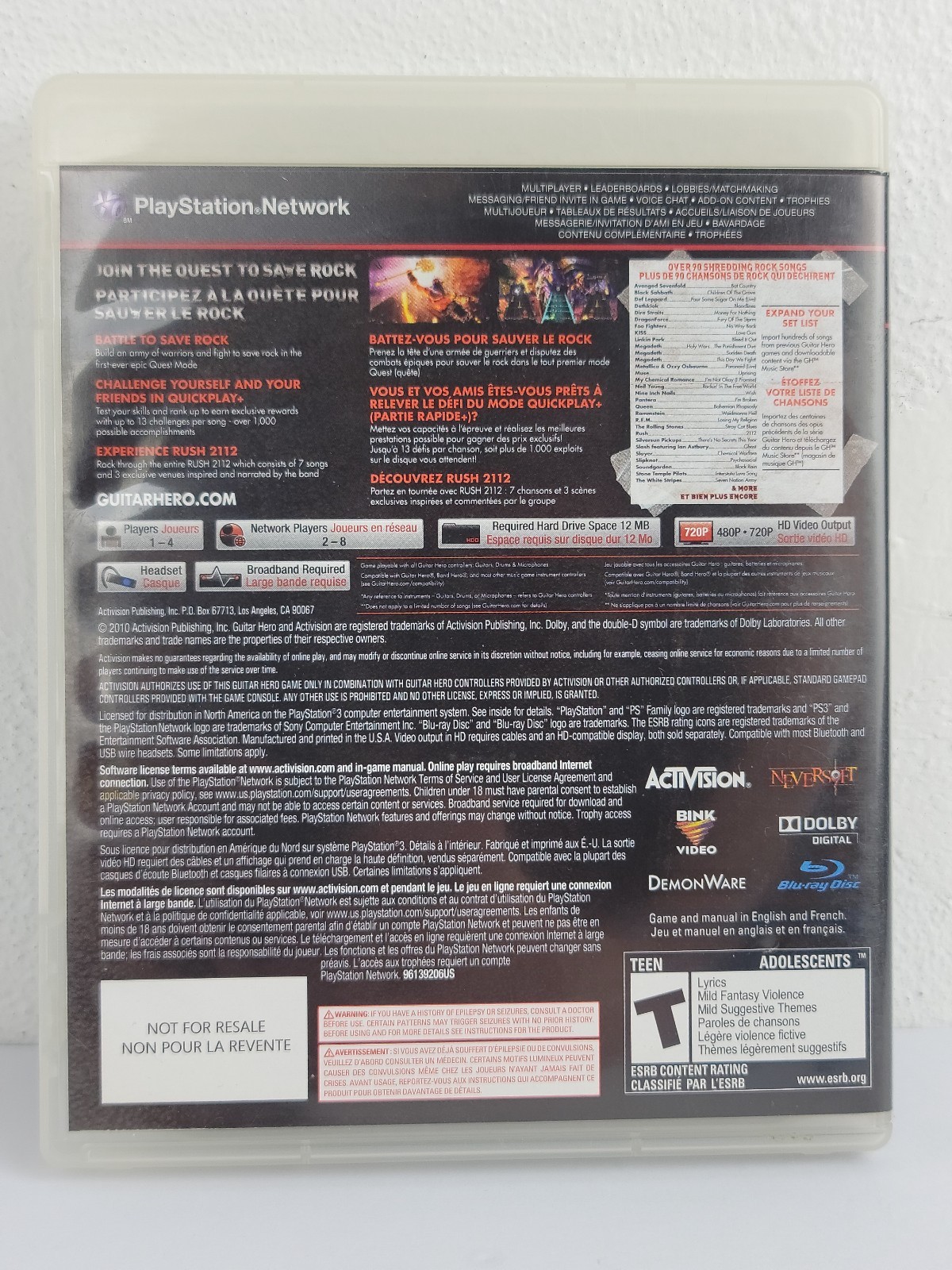 Guitar Hero Warriors of Rock PS3 Game (Sony PlayStation 3, 2010) CIB Tested VG