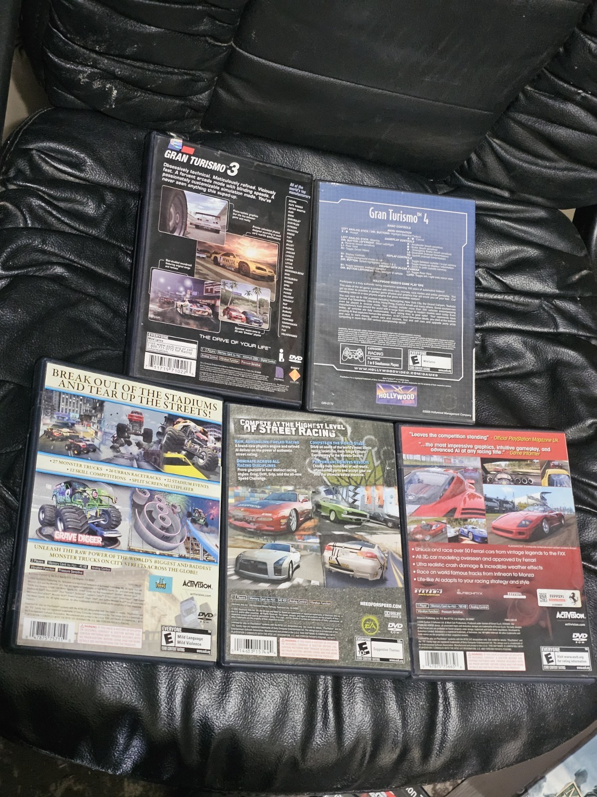 (PS2) 5 Games Lot! Gran Turismo 3 & 4! Ferrari! Need For Speed! Monster Jam!