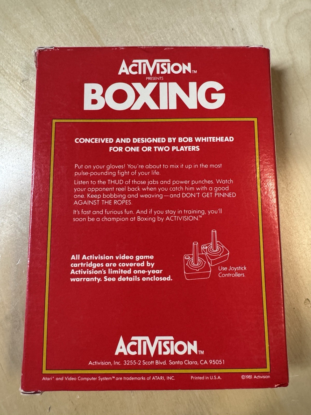 Activision Boxing Atari 2600 Video Game Cartridge AG-002 with Box and Manual