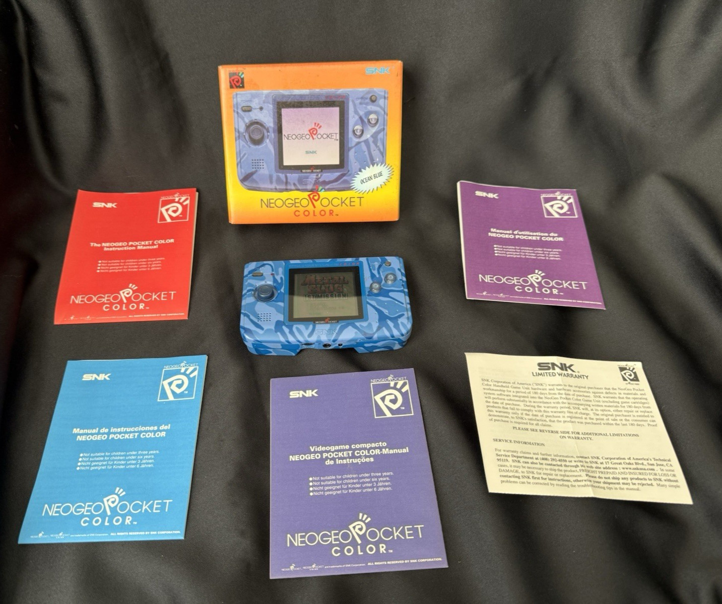 SNK Neo Geo Pocket Color Ocean Blue NEOP-54016 Console Box Manuals Tested Works