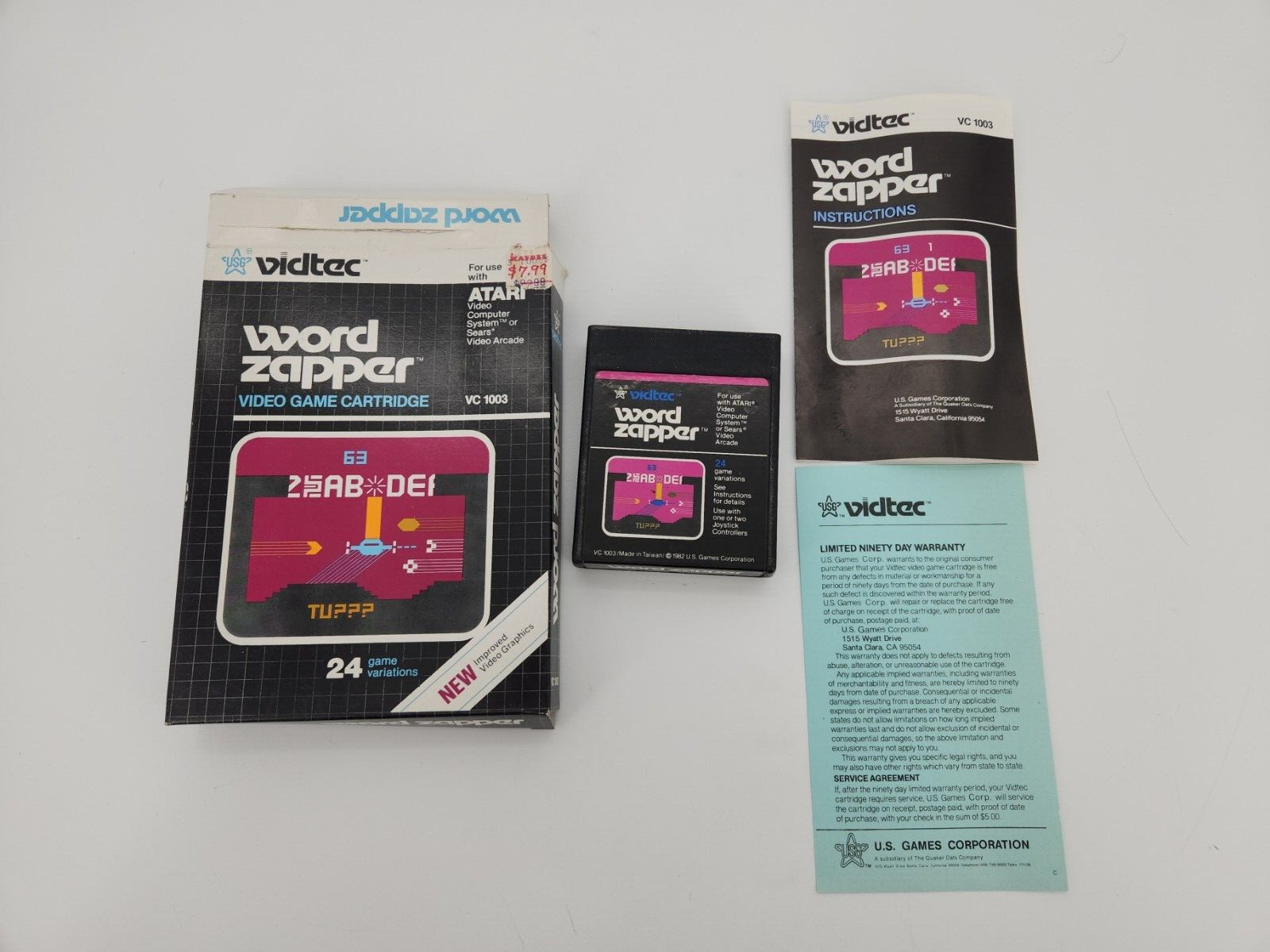 Word Zapper (Atari 2600, 1982) Complete Cartridge, Manual, Box Tested Working