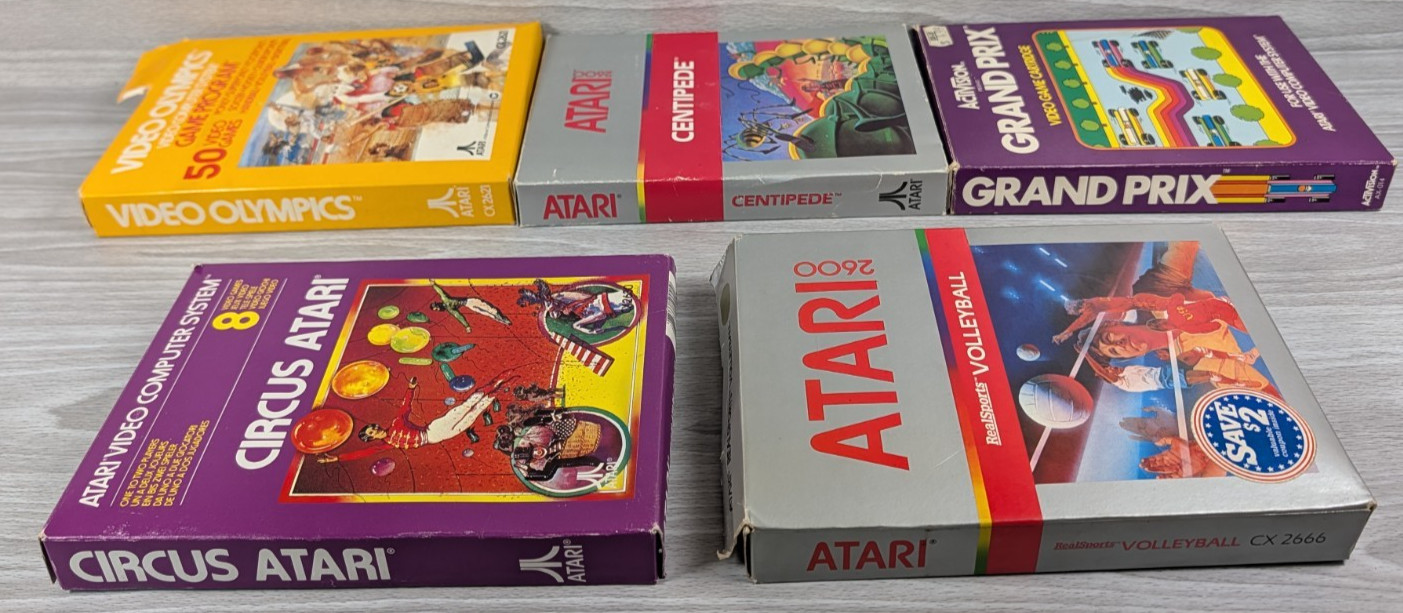 Atari 2600 Games Bundle Lot, CIB, Centipede, Grand Prix, Circus, Video Olympics