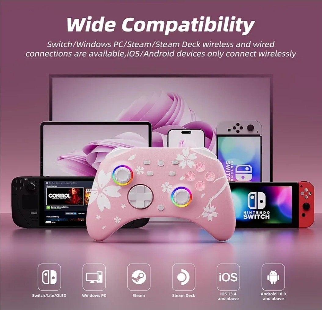 Controller Switch/Switch 2, Windows iOS Android Steam/Steam Deck,Pink Bluetooth
