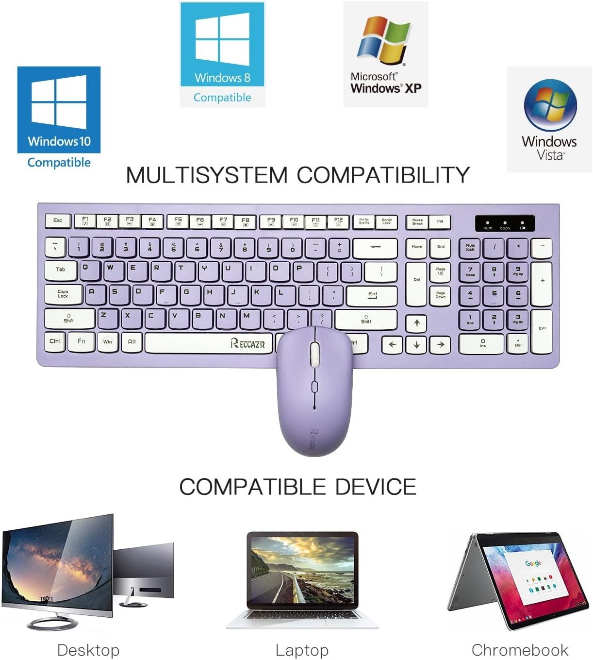 Wireless Keyboard and Mouse Combo, Full-Sized Purple