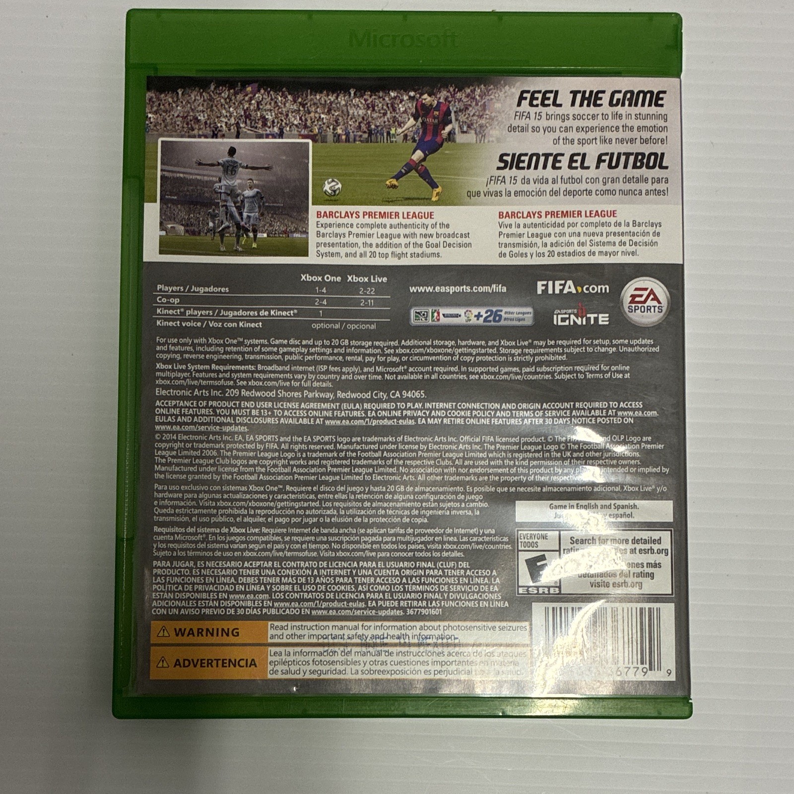 Microsoft Xbox One FIFA 15 Game Original Green DVD Keep Case