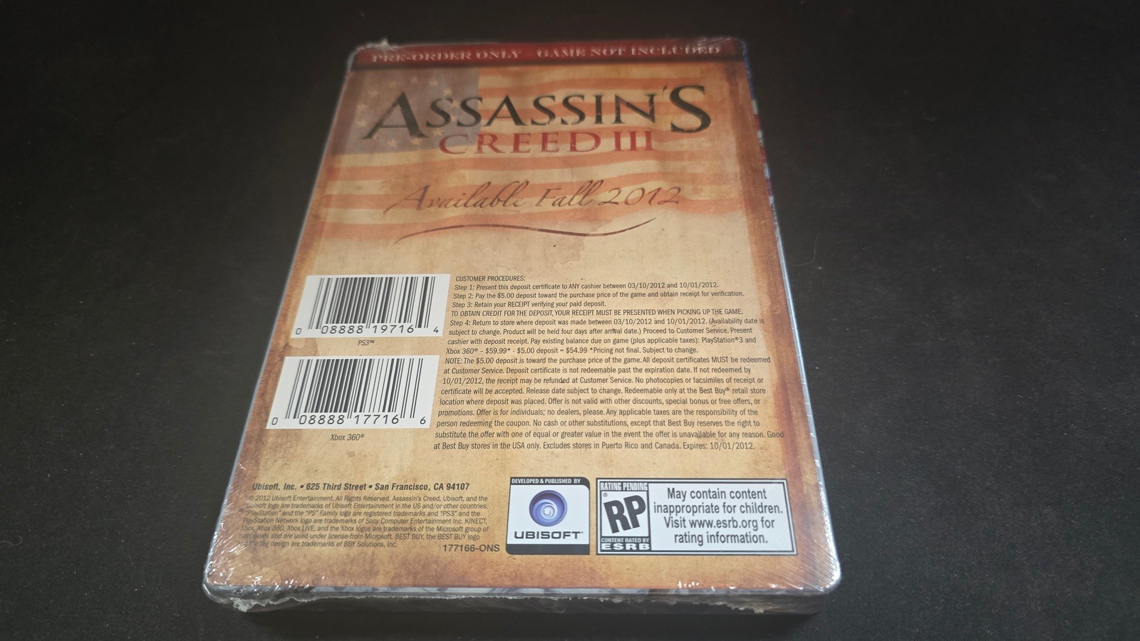 Assassin’s Creed III 3 Steelbook Case only Microsoft Xbox 360 NEW SEALED no game