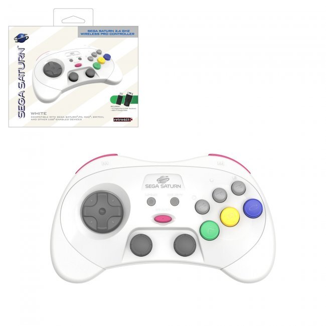 Retro-Bit SEGA Saturn® 2.4GHz Wireless Pro Controller for Sega Saturn PC – White