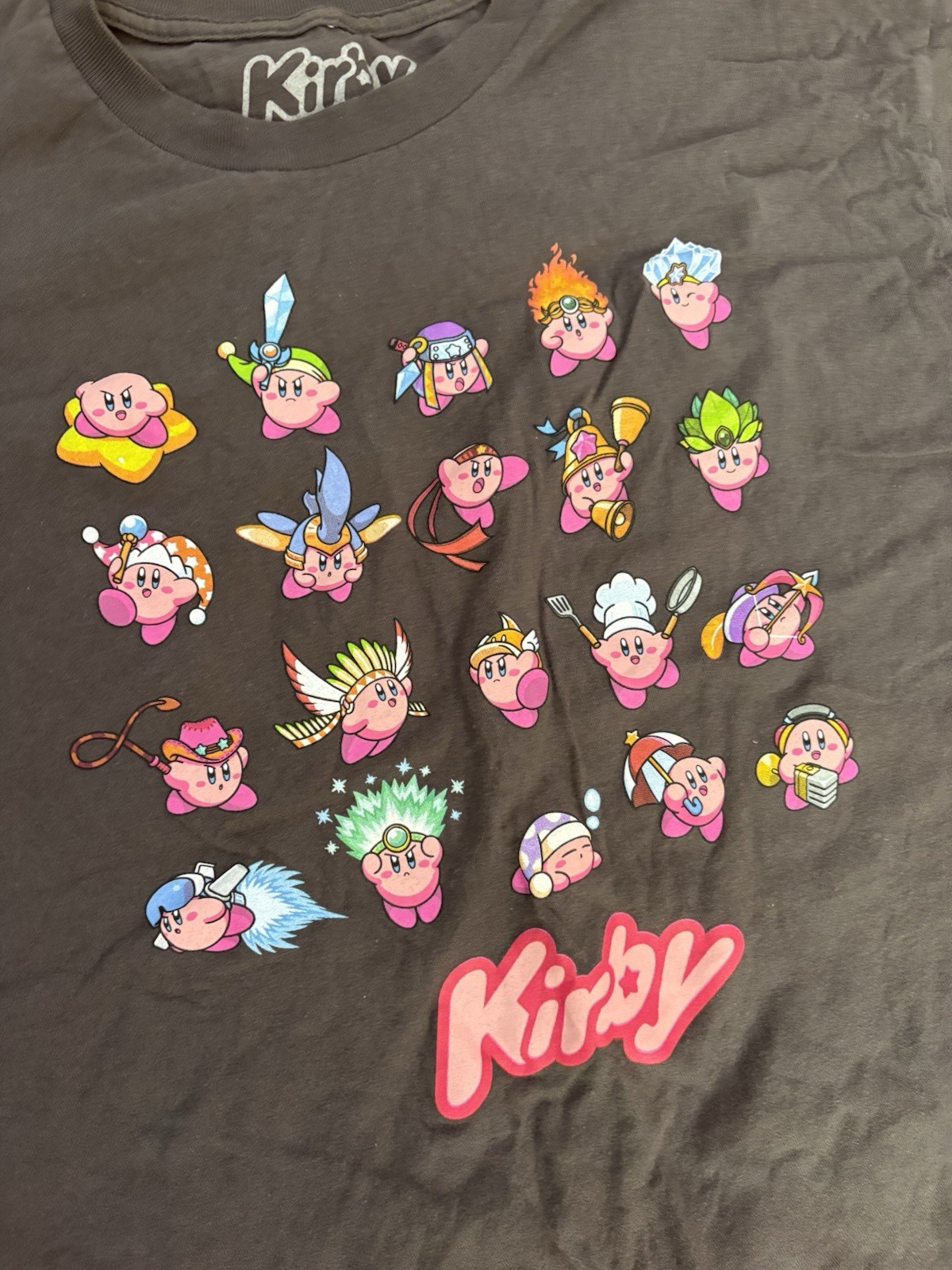 Kirby Nintendo HAL Laboratory Inc. Gray Graphic T-Shirt, Machine Washable