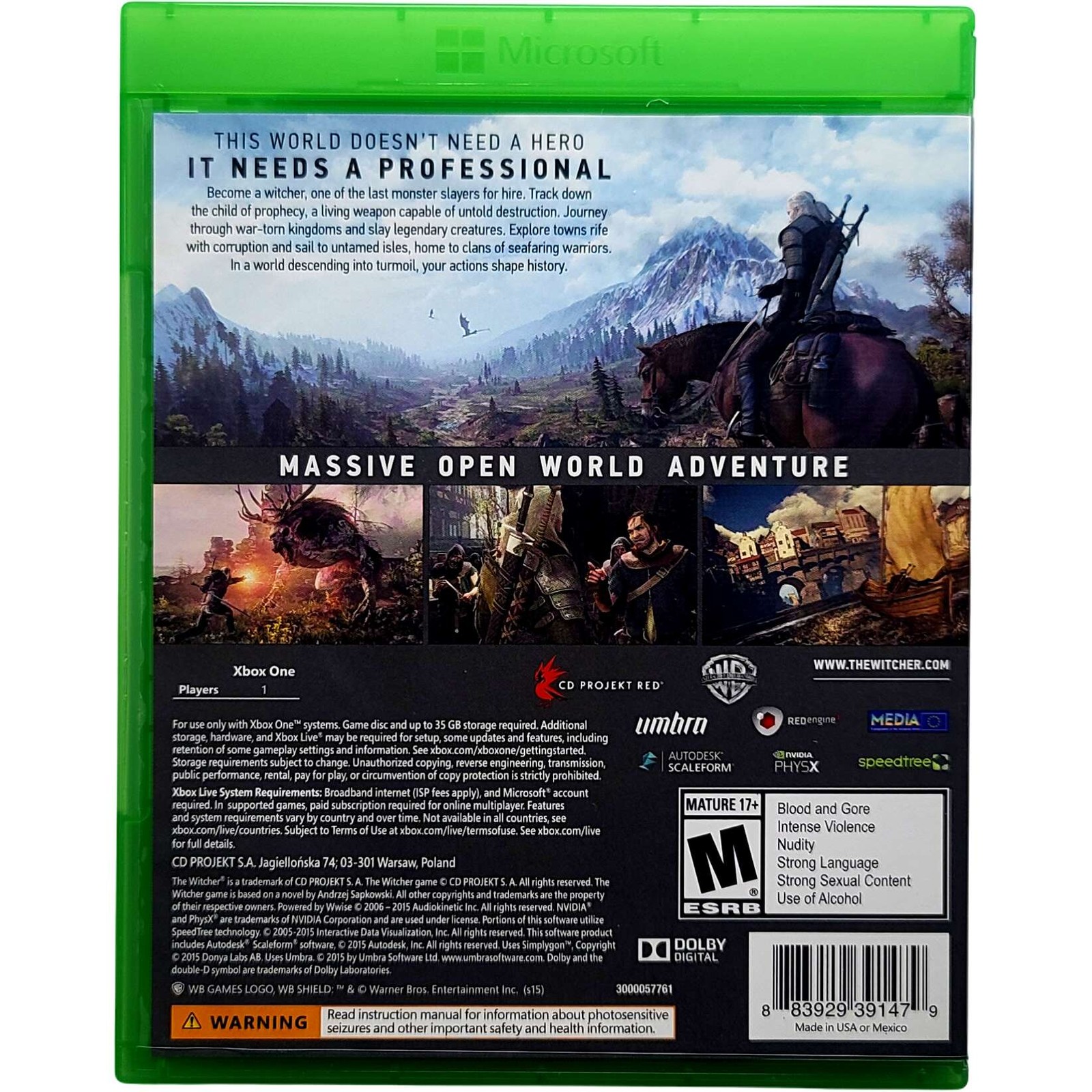 Witcher 3 Wild Hunt – Microsoft Xbox One Pristine Tested Authentic
