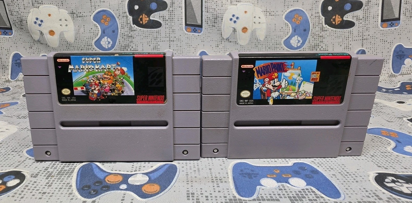 Super Mario Kart & Mario Paint (Super Nintendo SNES) CLEANED & TESTED 2-pack