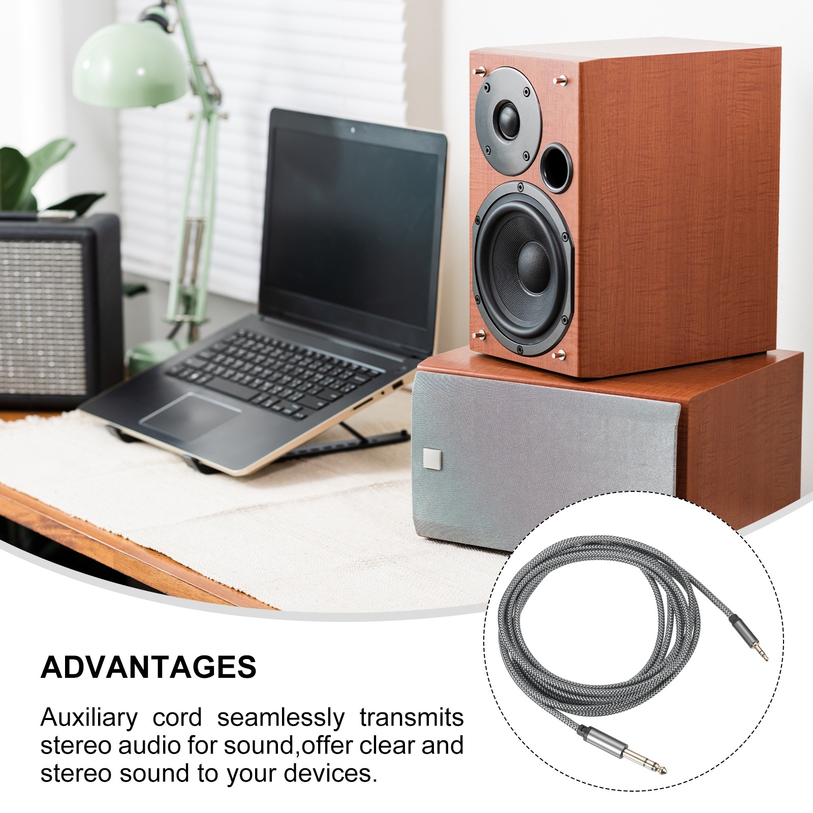3.5mm 1/8″ Male TRS to 6.35mm 1/4″ Male TRS Audio Cable 1.5M/5Ft Gray