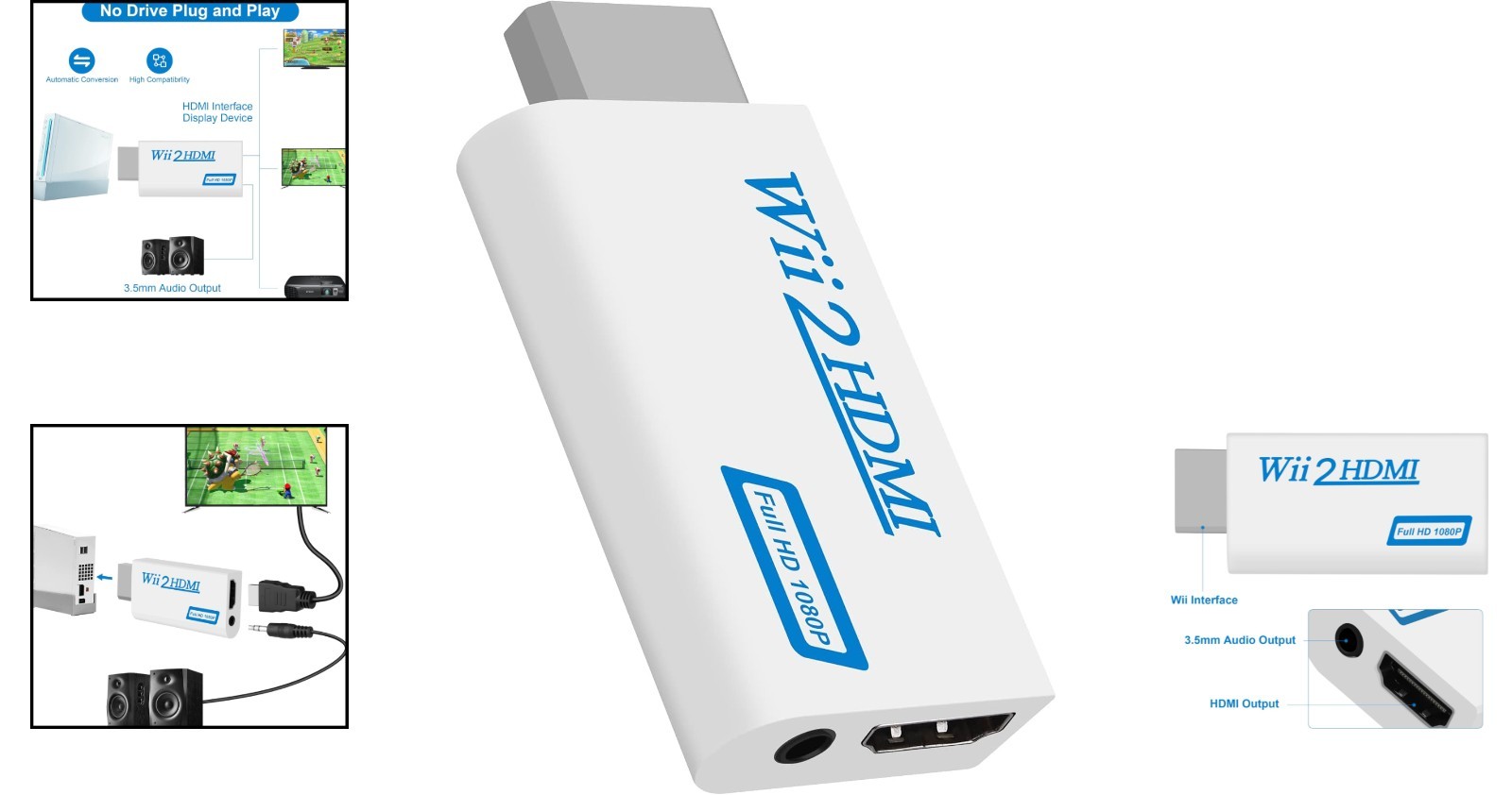 Easy Plug-and-Play Wii to HDMI Adapter – Connect to HDTV or Monitor With Audio