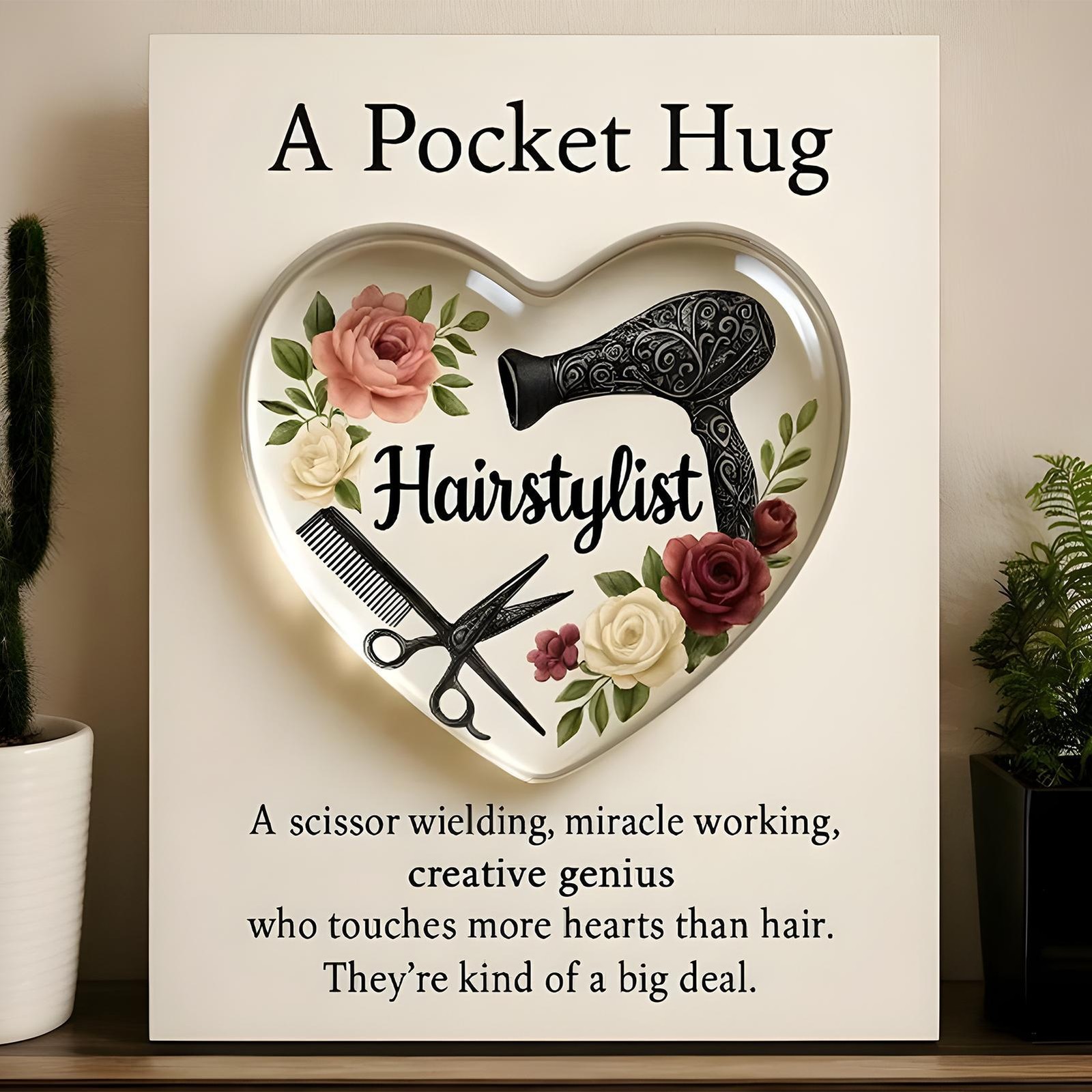 1pc A pocket Hug for Hairstylist 2D Heart Shaped Hairdresser Gift