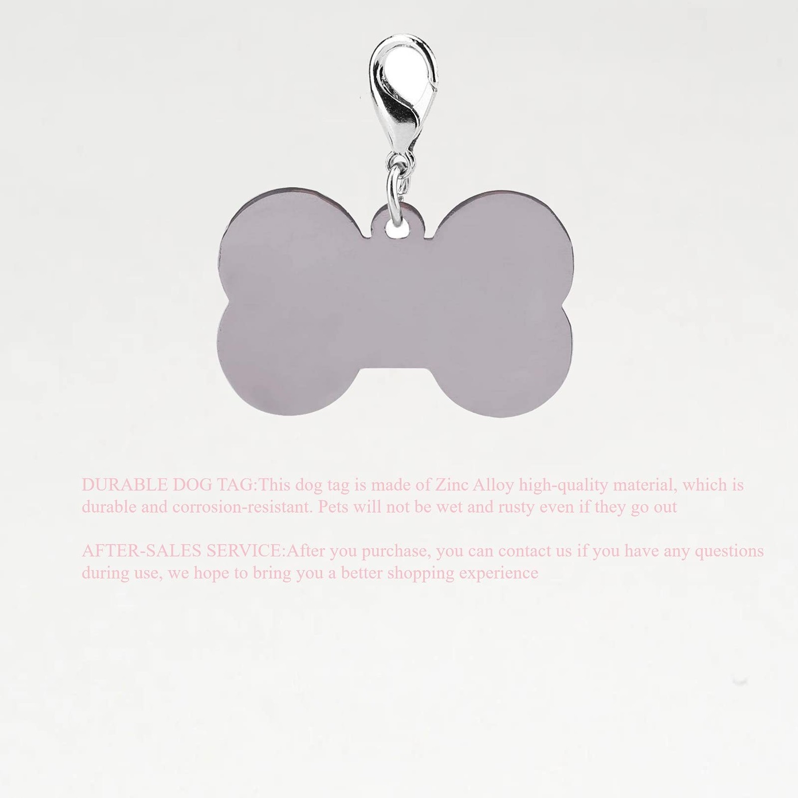 4 Colors Cute Pet Zinc Alloy ID Tag, Bone Shaped with 3.4 * 2.2cm, Pink