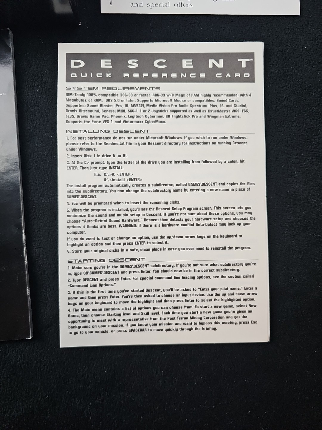 Descent Vintage Big Box PC ROM DOS 1995 Interplay Includes Manual & Inserts