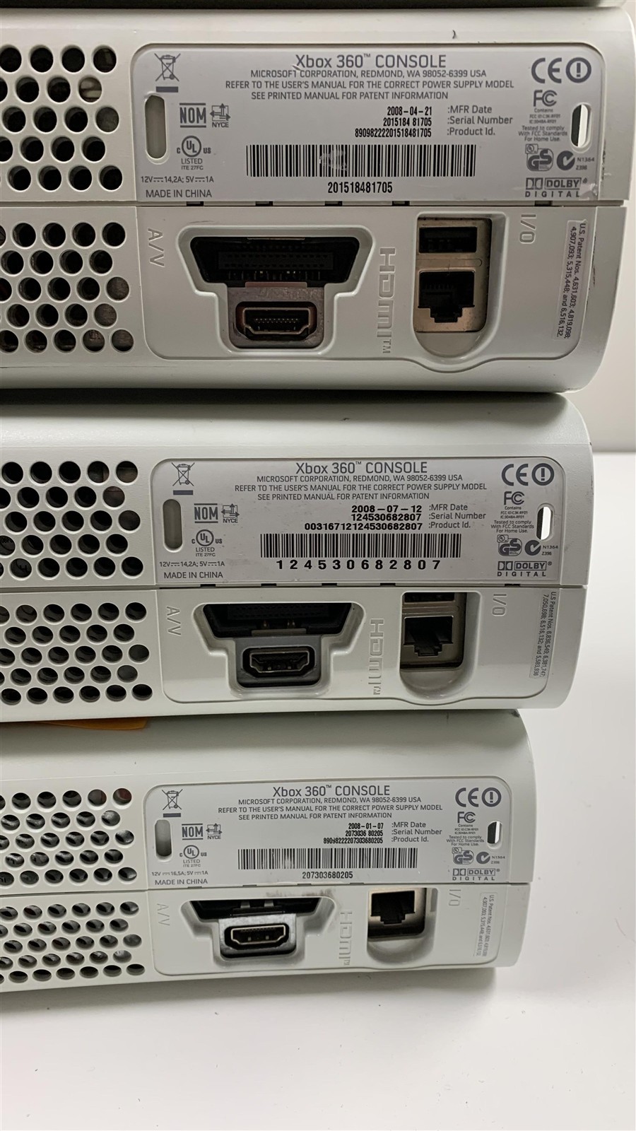 Bulk Lot 6 Xbox 360 Fat Consoles White Damaged Not Working For Parts or Repair