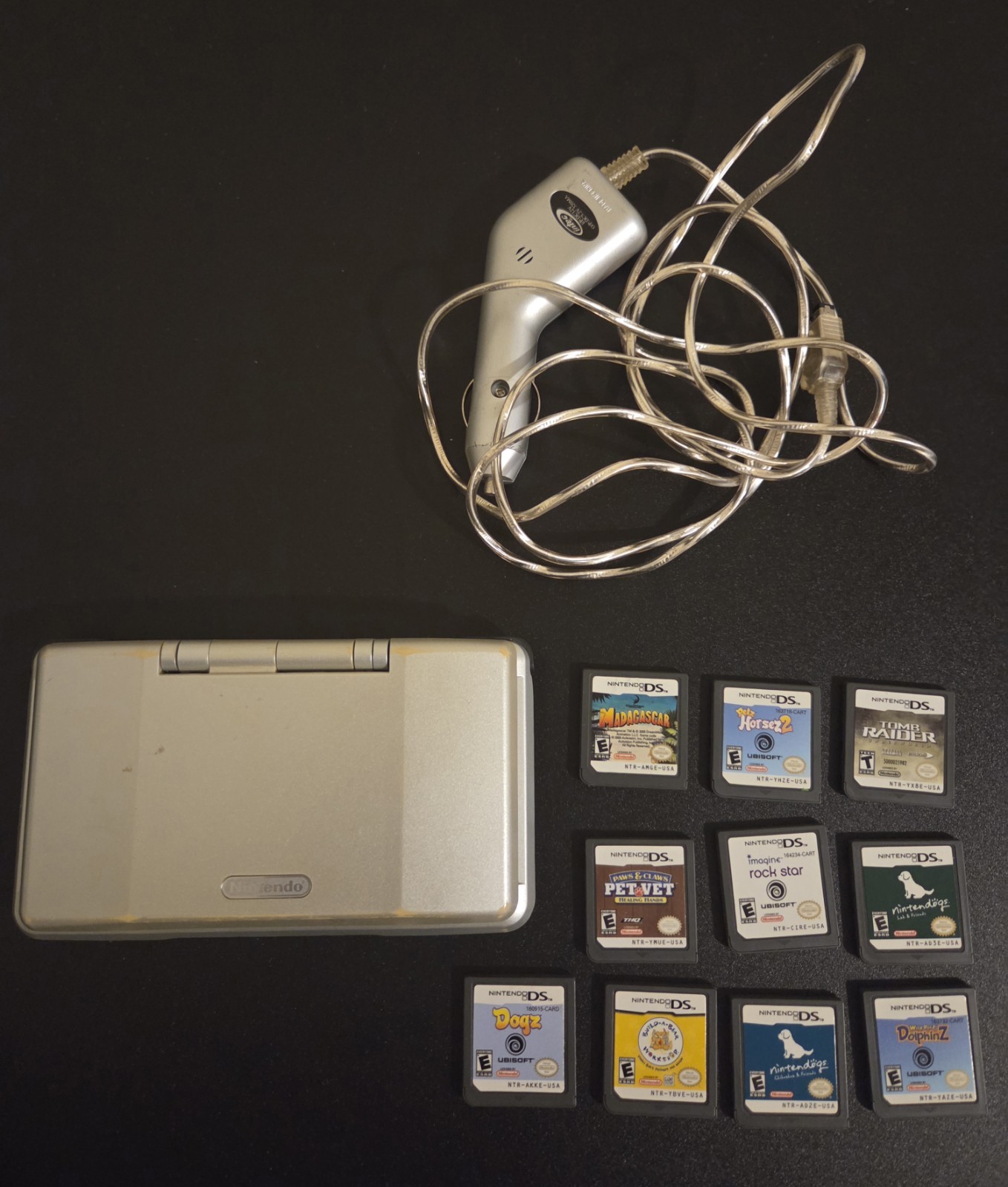 Nintendo DS Original Handheld System Silver, 10 Games Car Charger Working Tested