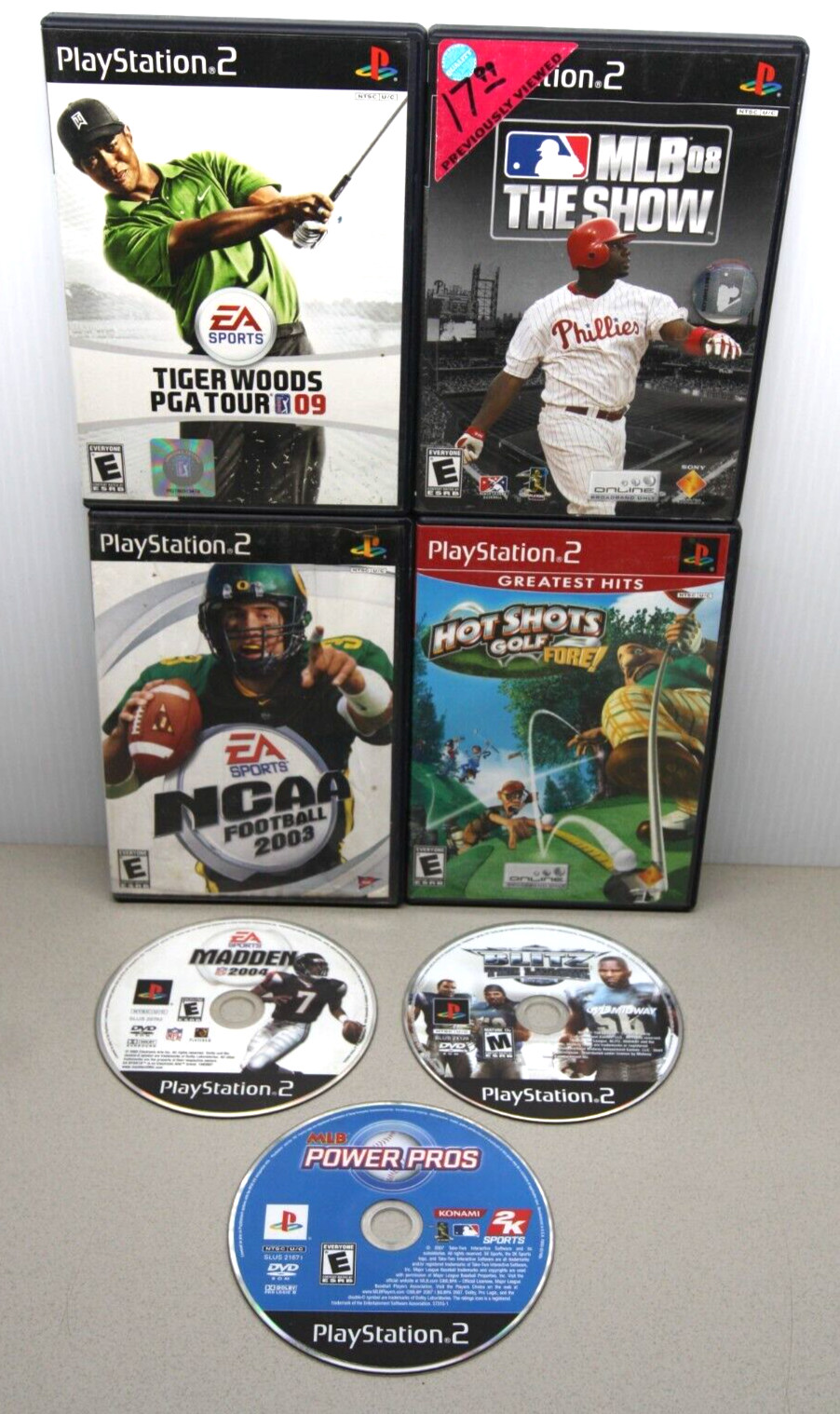 Lot of 7 PS2 Games – MLB Power Pros Madden NCAA 2003 2004 08 Hot Shots Blitz