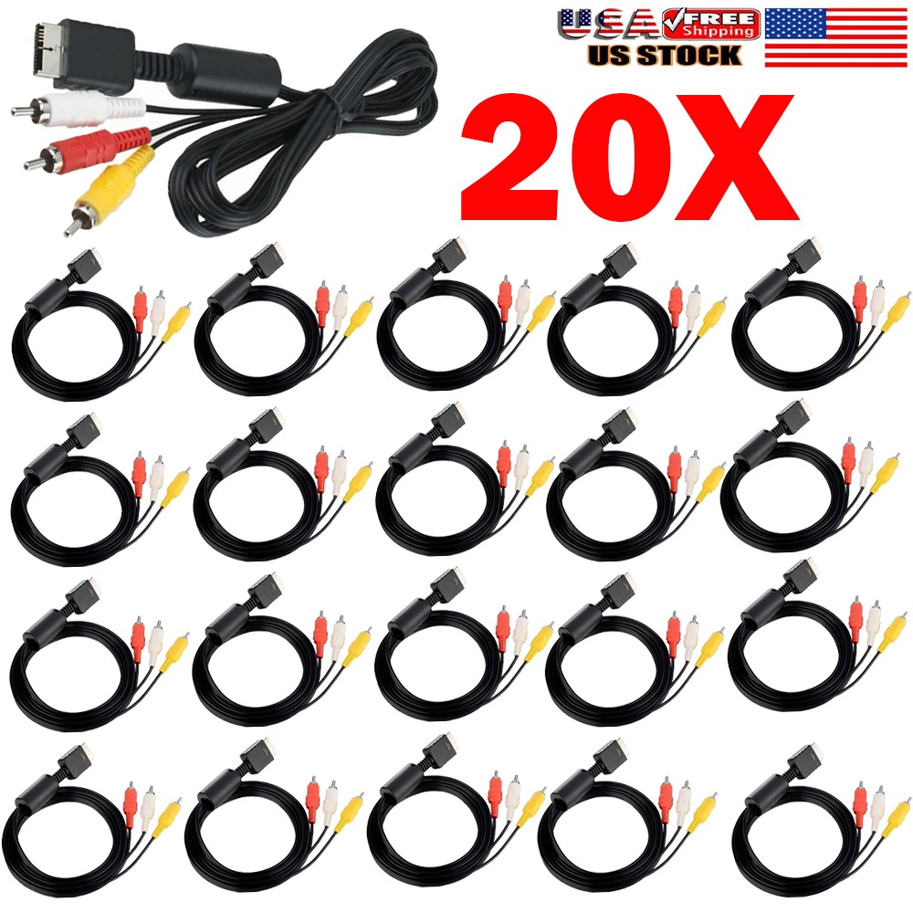 LOT 20X AV Video Audio RCA Composite Cable Cord for Sony Playstation PS1 PS2 PS3