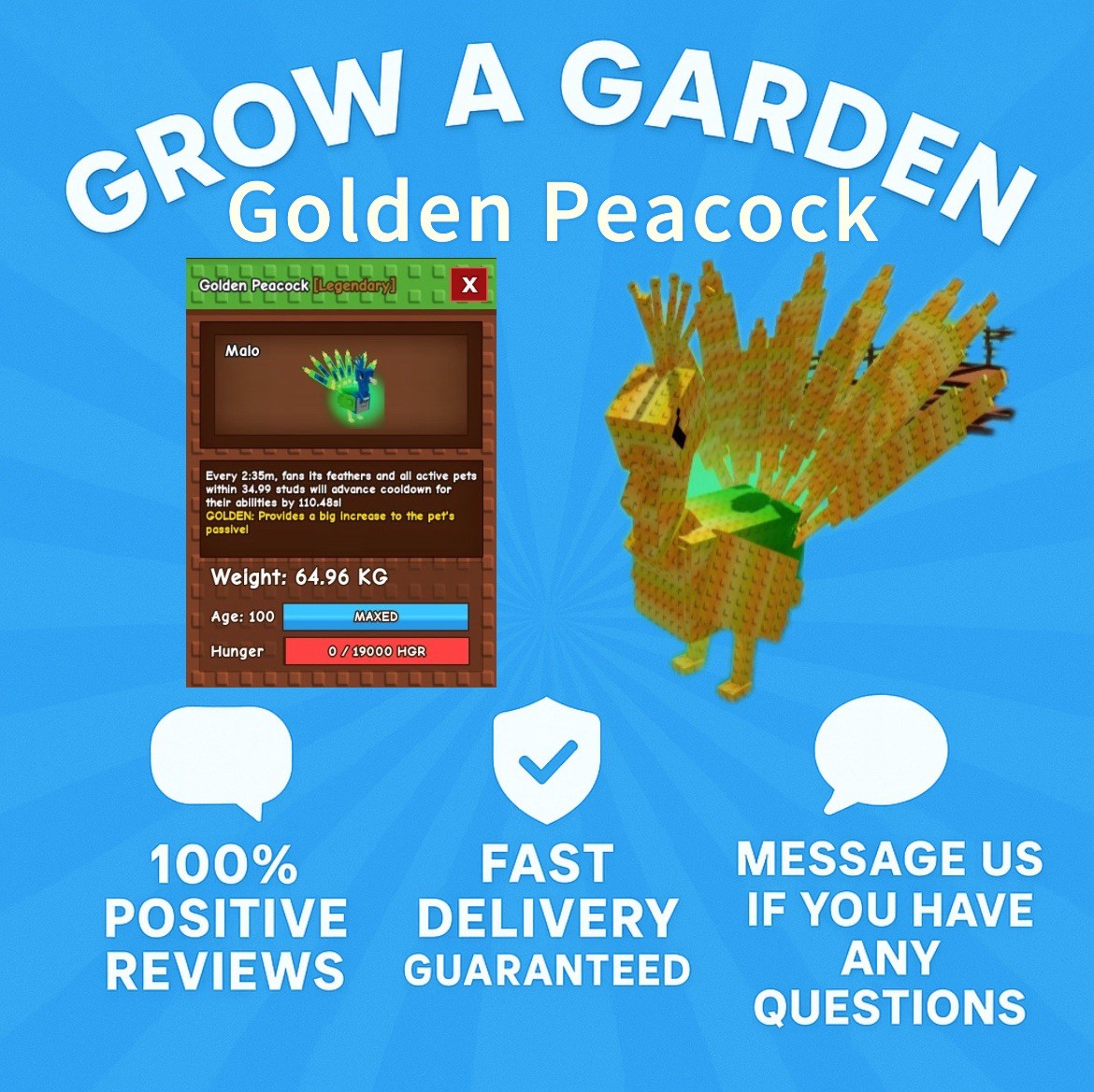 Golden Titan Peacock | Cheapest | 🦚 Pet 65kg – Fast Delivery 📦 Grow a Garden